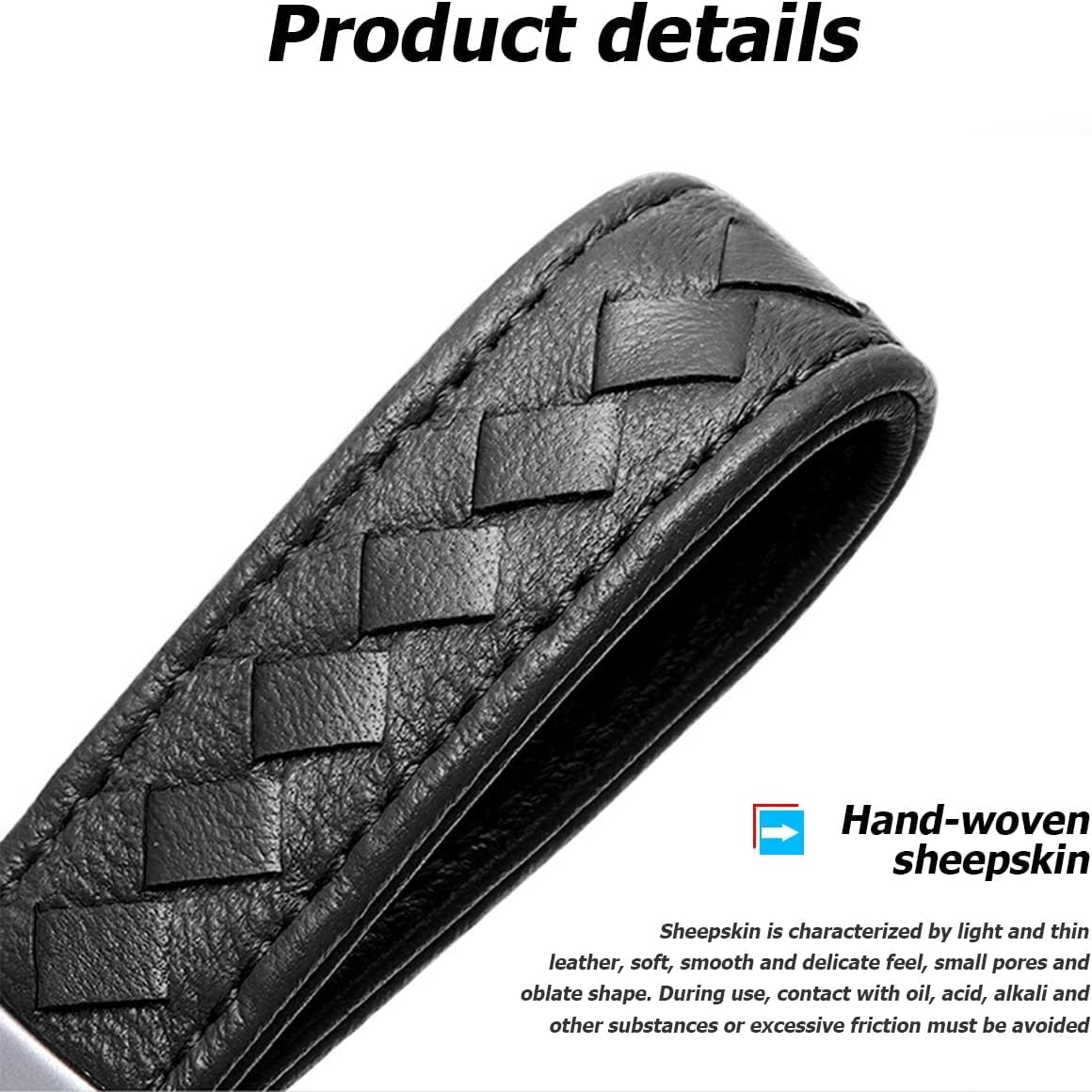 Genuine Leather Car Keychain, Sheepskin Key Fob Holder Keys Organizer with 360 Degree Rotatable Anti-Lost D-Ring - Black image number 6