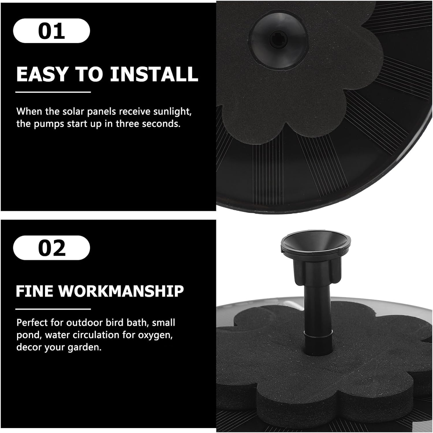 LALAFINA Solar Miniature Floating Fountain Outdoor Water Pump Solar Powered Sprinkler for Garden Patio Bird Bath Easy Install Black Design Promotes Water Circulation and Oxygenation image number 3