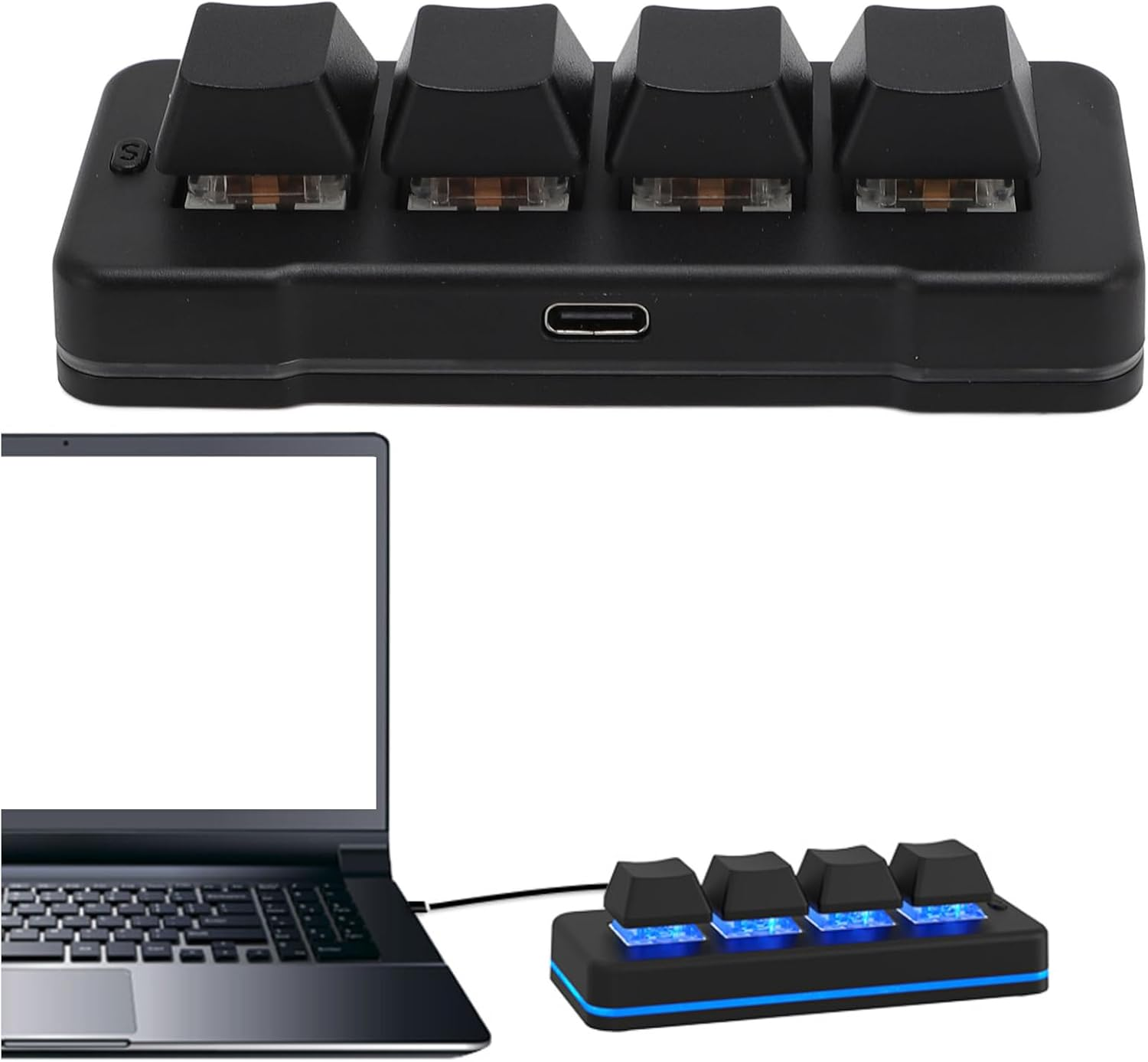 4 Key Mini Keypad, One Handed Mechanical Gaming Keyboard, Wired USB Programming Macro Keypad with RGB Dynamic Lighting for Game Editing Working