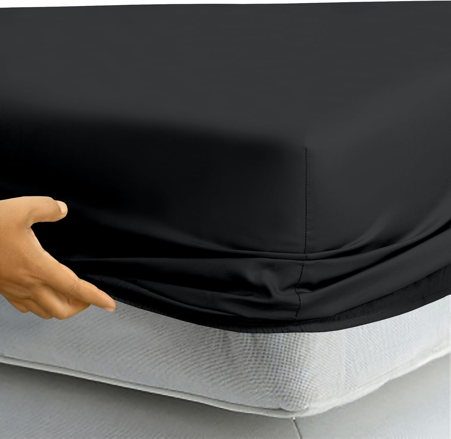 Royale Linens Fitted Sheet Queen - Brushed Hotel Quality 1800 Ultra-Soft Wrinkle & Fade Resistant - Bottom Sheet - Deep Pocket Stretches up to 16" - Fitted Sheet Only - Elastic Sheet (Queen, Black) image number 4