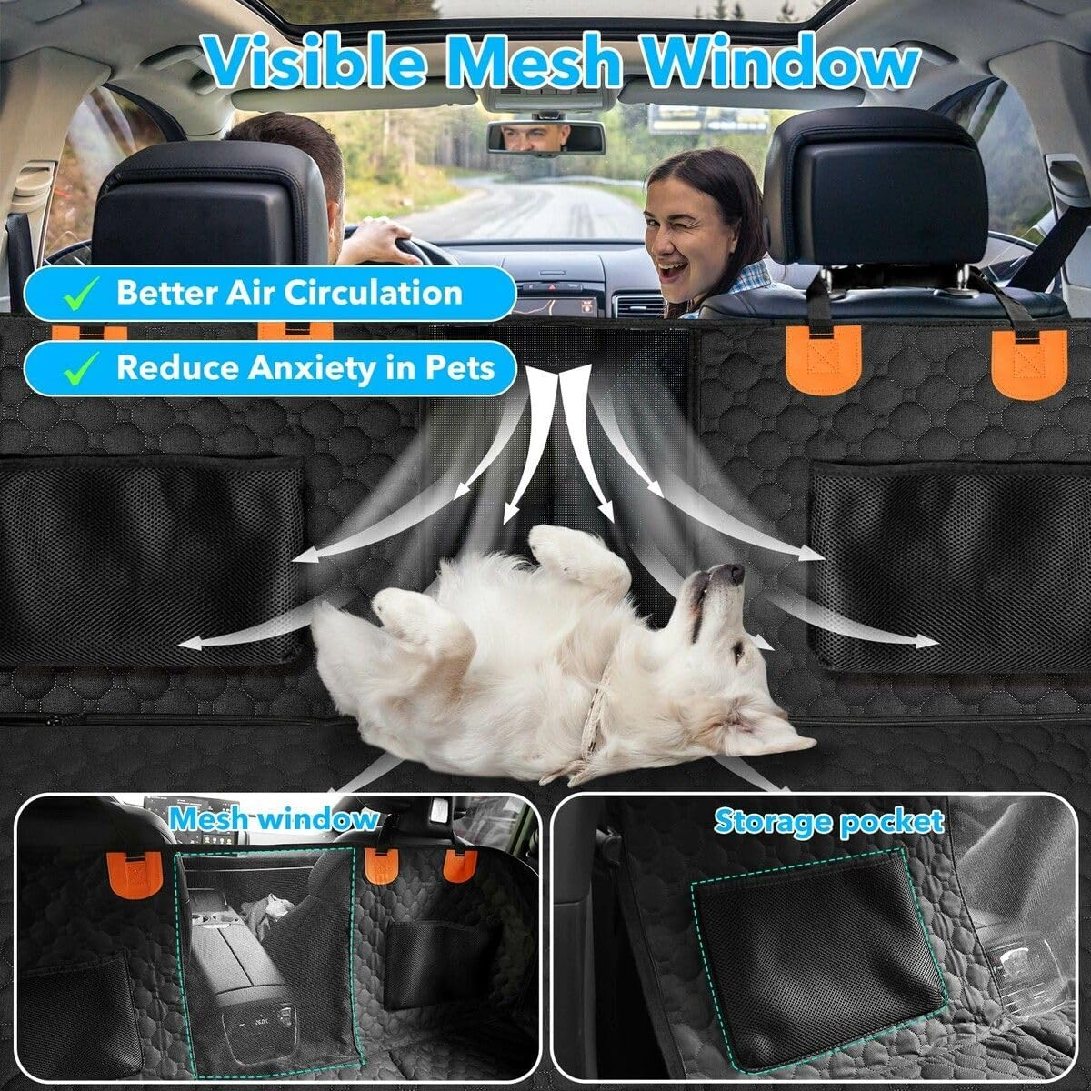 AUSWAY Pet Dog Car Seat Cover Cat Hammock Rear Backseat Extender Nonslip Waterproof Protector Mat Booster Travel Carrier for SUV Truck with Mesh Window image number 3