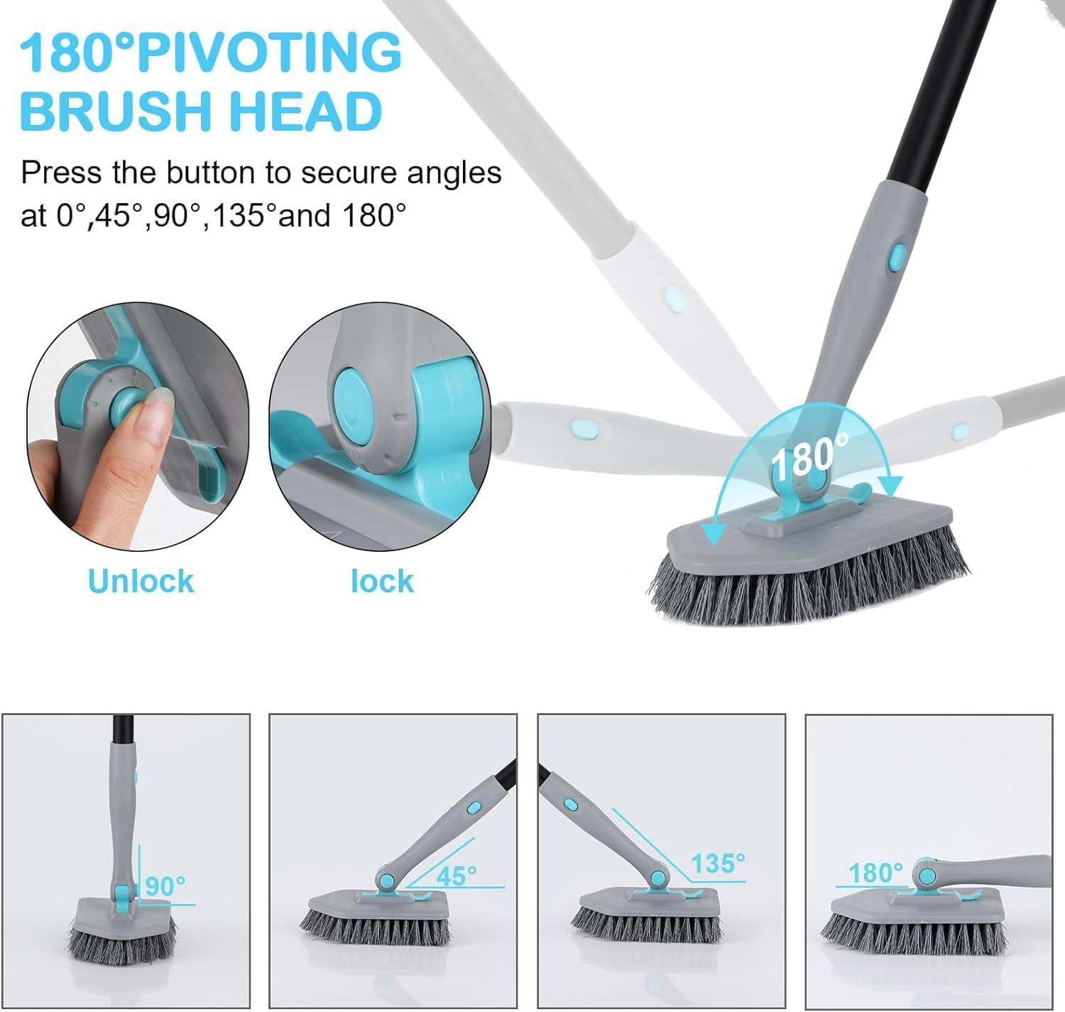 5-In-1 Shower Cleaning Brush, 180 &deg; Rotatable Long Handle Shower Cleaning Tool, Used for Cleaning Shower Bathtub Tiles, Walls, and Floors