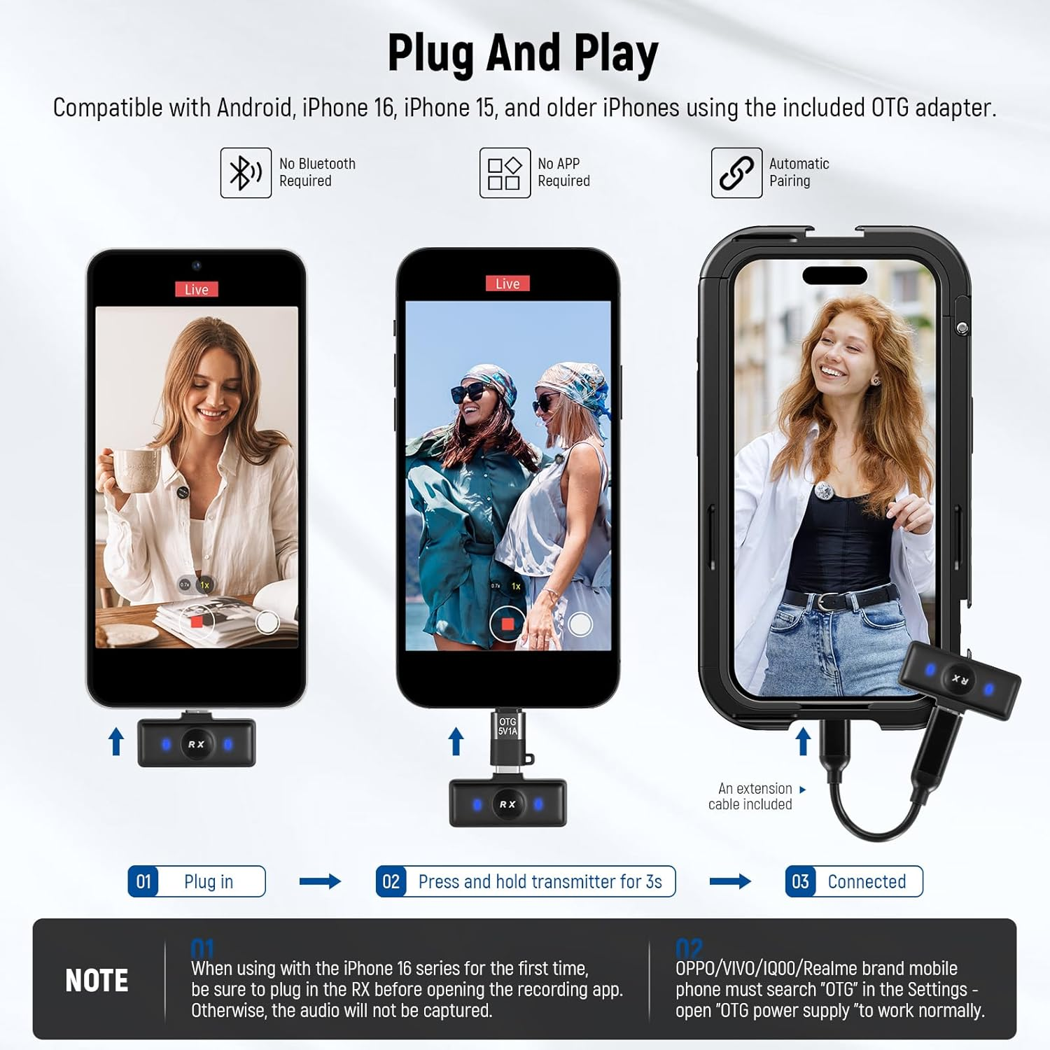 NEEWER Wireless Lavalier Microphone System Compatible with Iphone Android Phone PC Laptop Computer, Noise Cancelling Mini Lapel Mic Set with USB C OTG Charging Case 24H Battery 200M Long Range, KM18 image number 1