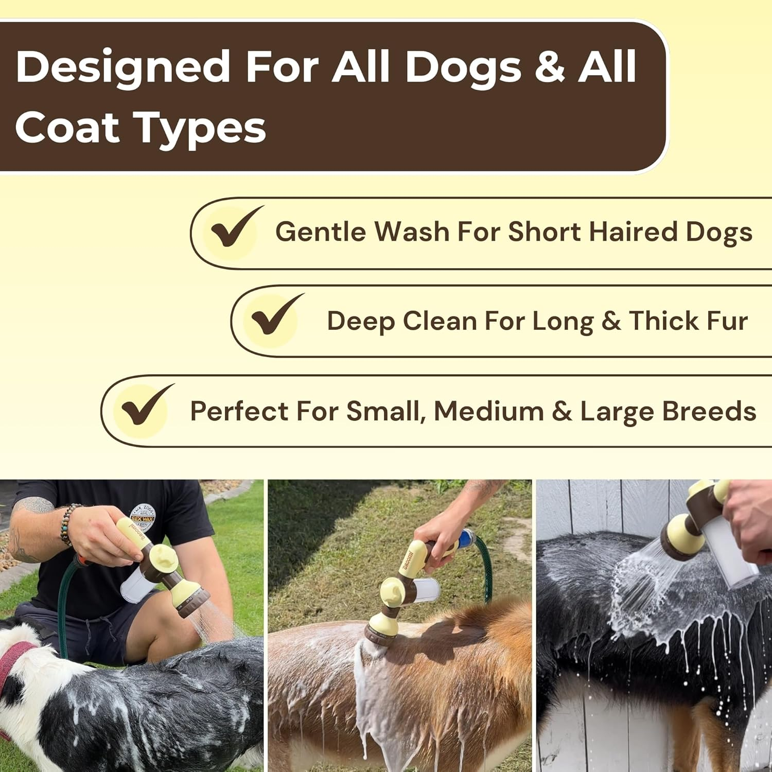 Groomi Hydro Hound Dog Wash Kit &ndash; Dog Bath & Shampoo Foam with Hose Attachment &ndash; 8 Spray Modes, Built-In Soap Dispenser, One-Click Trigger &ndash; Washing Tool for All Coat Types & Sizes image number 4