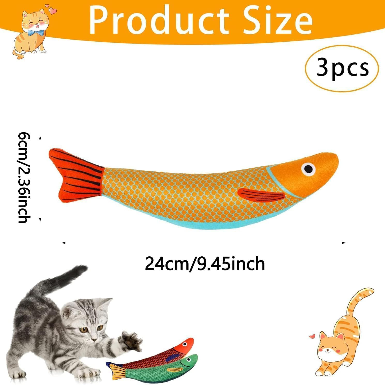 Cat Fish Plush Toy with Catnip - 3Pcs Soft Kitten Toys, Saury Fish Plush with Crinkle Sound, Chew Toy for Cats image number 3