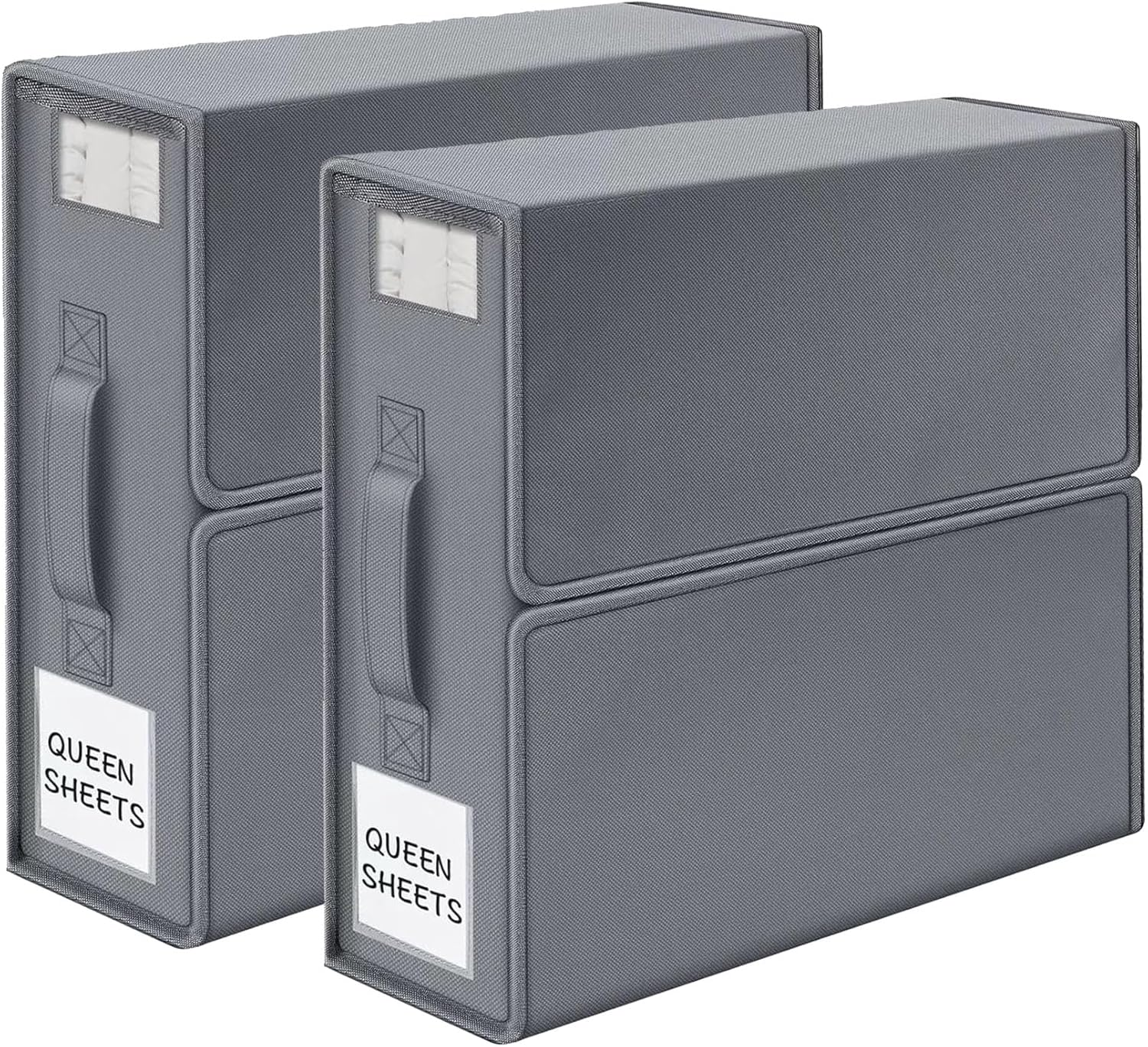 Foldable Bed Sheet Organizer and Storage, Linen Closet Organizer with Window, Label and Clear PVC, Sheet Storage for Bedding Sheets, Duvet Covers and Pillow Cases 2 Pcs (Gray) image number 4