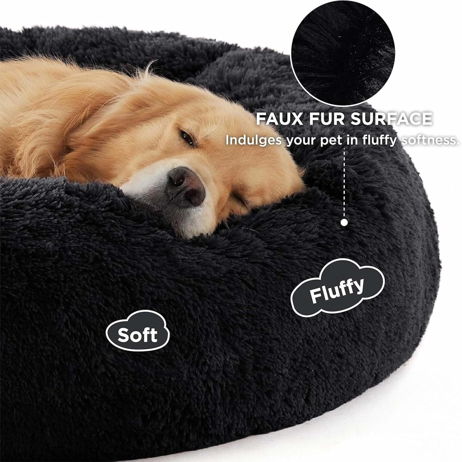 Calming Dog Bed for Small Medium Dogs,80Cm Anti-Anxiety Donut Dog Cat Cuddler Bed Machine Washable Fluffy Luxury Anti-Slip Waterproof Mute Base Warming Cozy Soft Pet round Bed-Black image number 3