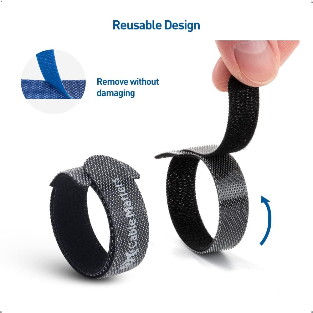 Cable Matters 100-Pack Reusable Cable Ties - 20Cm, Wire Ties with 19KG Tensile Strength, Multi-Color Hook-And-Loop Straps, Black, Blue, and Orange Cable Management Straps image number 2