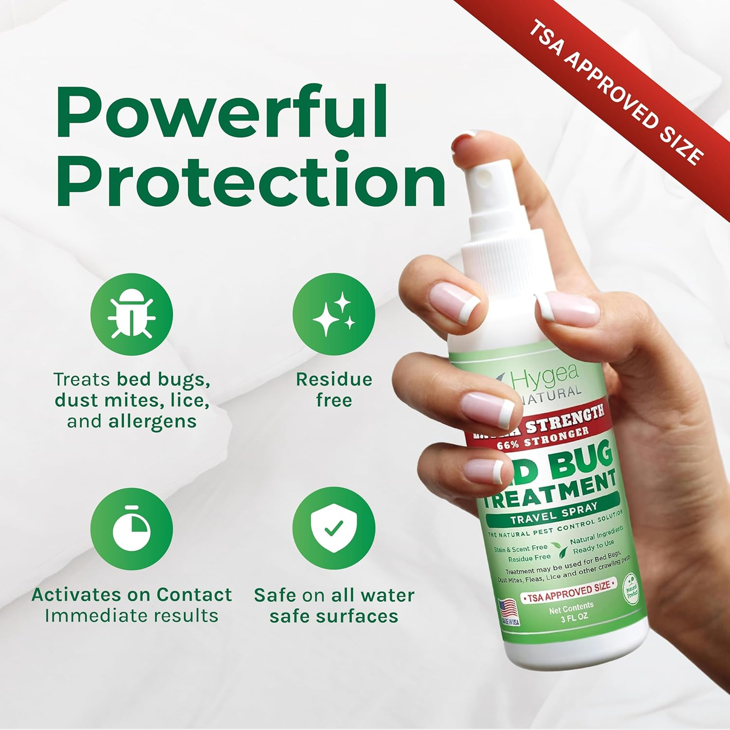 Hygea Natural Extra Strength Bed Bug Travel Spray 3 Oz - TSA Approved Size - for Hotels, Suitcase, Backpacks - Fast Acting Protection - Children & Pet Safe - Non Toxic & Odorless image number 3