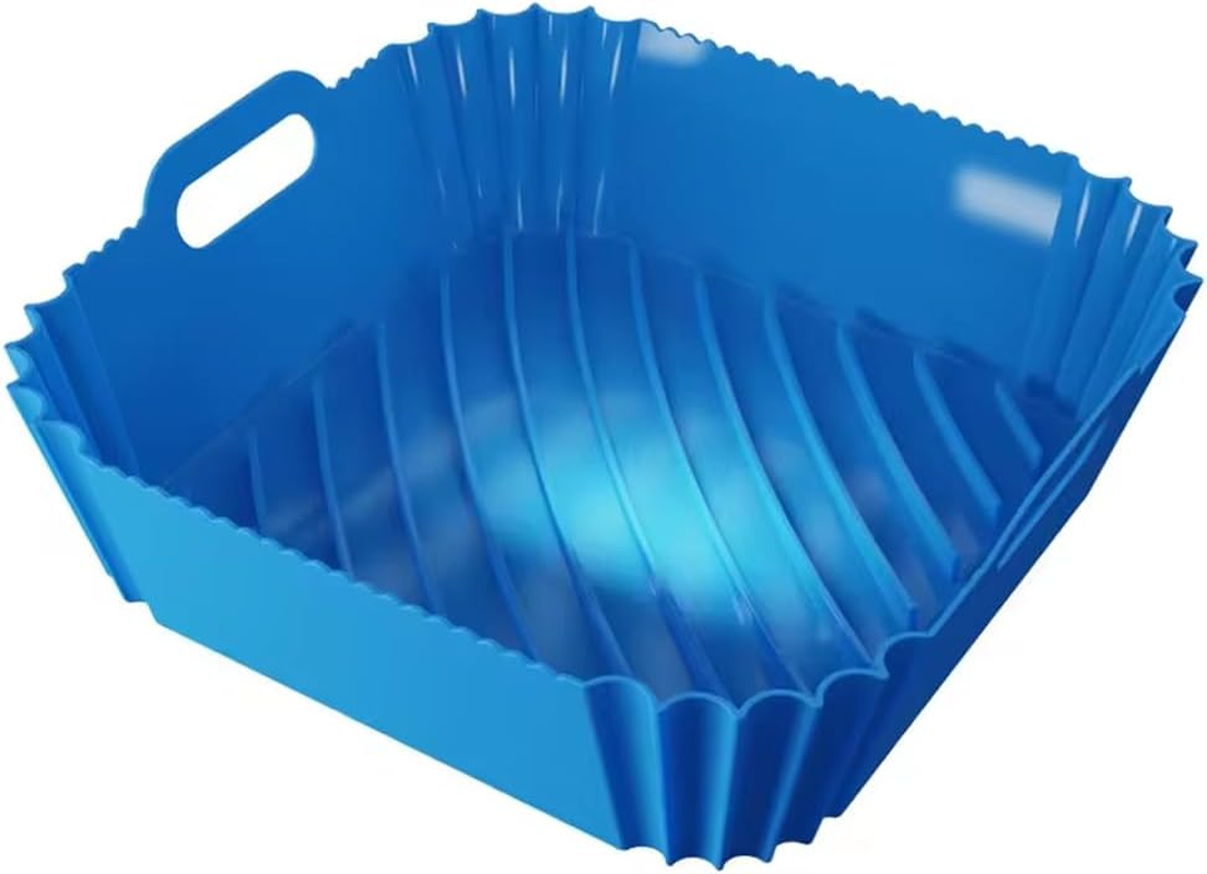 AIMALL Silicone Air Fryer Pot - Non-Stick Reusable Basket Liner, Baking Tray with Strong Handles, Grey & Black