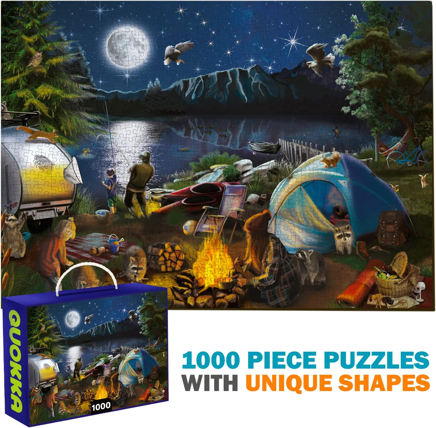 QUOKKA Puzzles for Adults 1000 Pieces and up - 3 Pack of 1000 Piece Puzzles for Kids Ages 8-10-12 - Enjoy Market, Lighthouse and Camping Designs for Women and Men image number 4