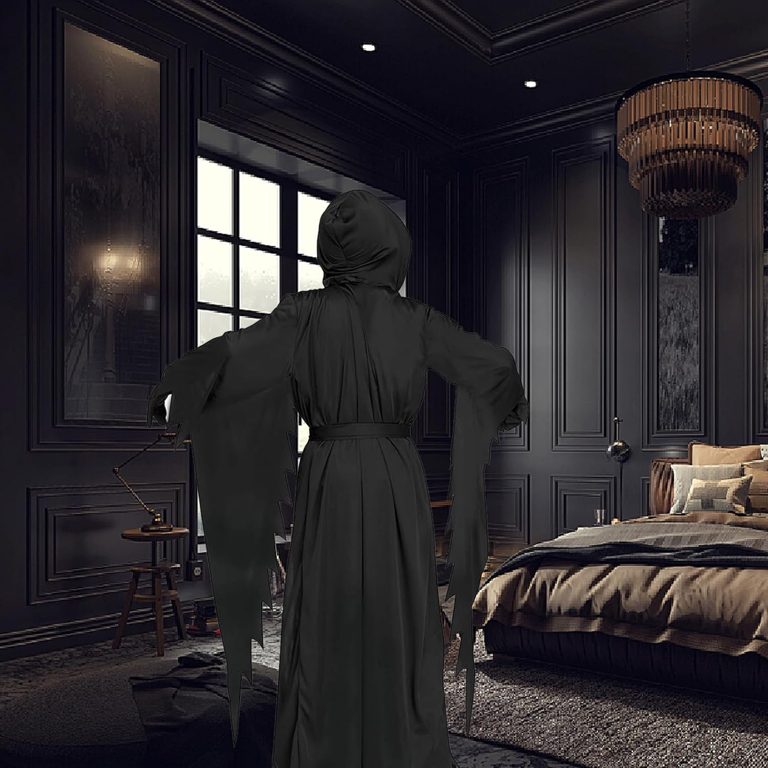 Scary Scream Costume Gostfaceing Costume Black Robe with Mask Mens Costume Halloween Cosplay Costume image number 5