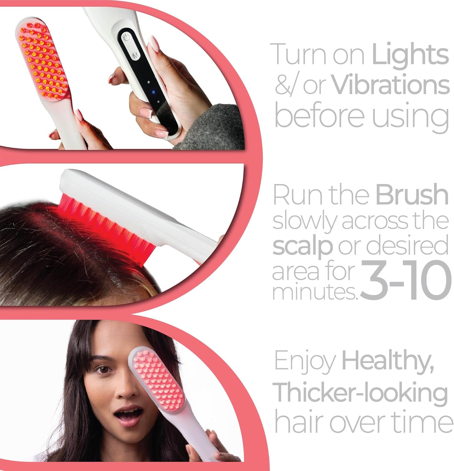 STYLPRO Red Light Hair Brush Comb, Encourages Hair Growth, Stimulates Hair Follicle, Aids in Hair Repair, 49X 655Nm Leds, Ergonomic Flexible Bristles, Rechargeable, Sonic Scalp Massage image number 3