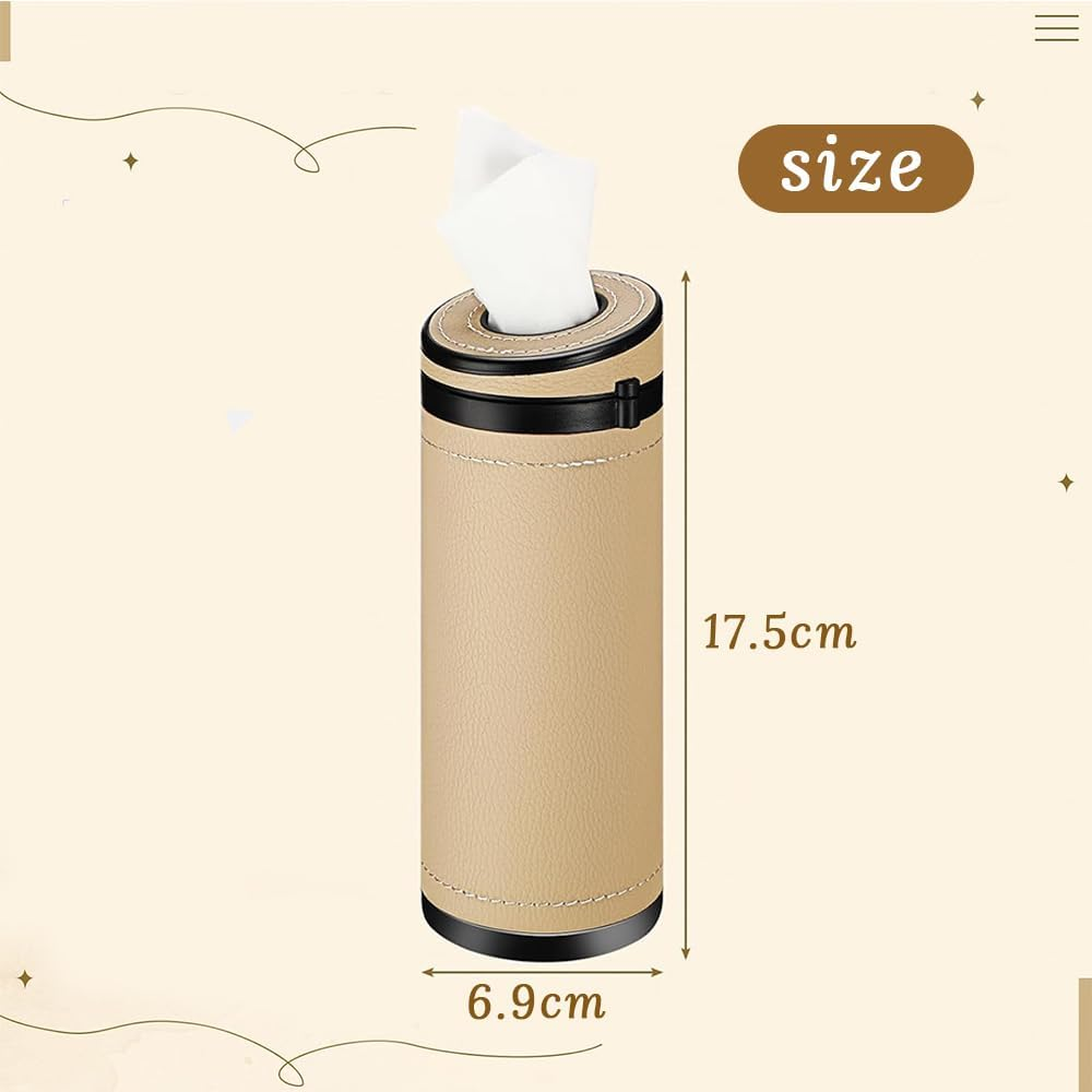 2 Pack Car Tissues Cylinder,Round Car Cup Holder Paper Box,With Window Breaker,Multi-Function Seat-Type Auto Tissue Holder,For Cars Cup Holder,Home,Bathroom,Office(Beige) image number 3