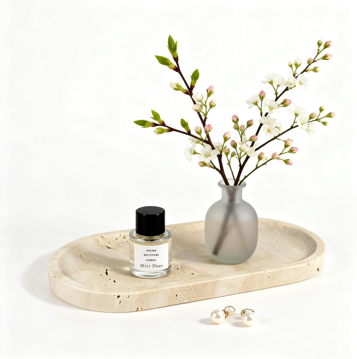 Aturalux Natural Marble Tray for Vanity (12" L X 6" W), Marble Tray with 4 Non-Slip Silicone Gaskets, Decorative Tray for Perfume, Jewelry, Kitchen & Dresser Decor