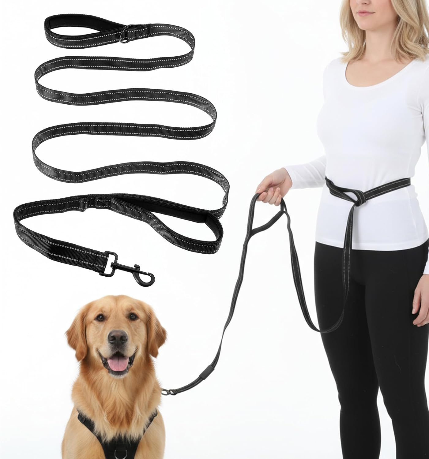 Crossbody Dog Leash Hands Free, 8.2Ft Adjustable Hands Free Dog Leash for Medium/Large Dogs, Explosion-Proof Handle & Waist Belt for Walking, Running, Training (Black) image number 3
