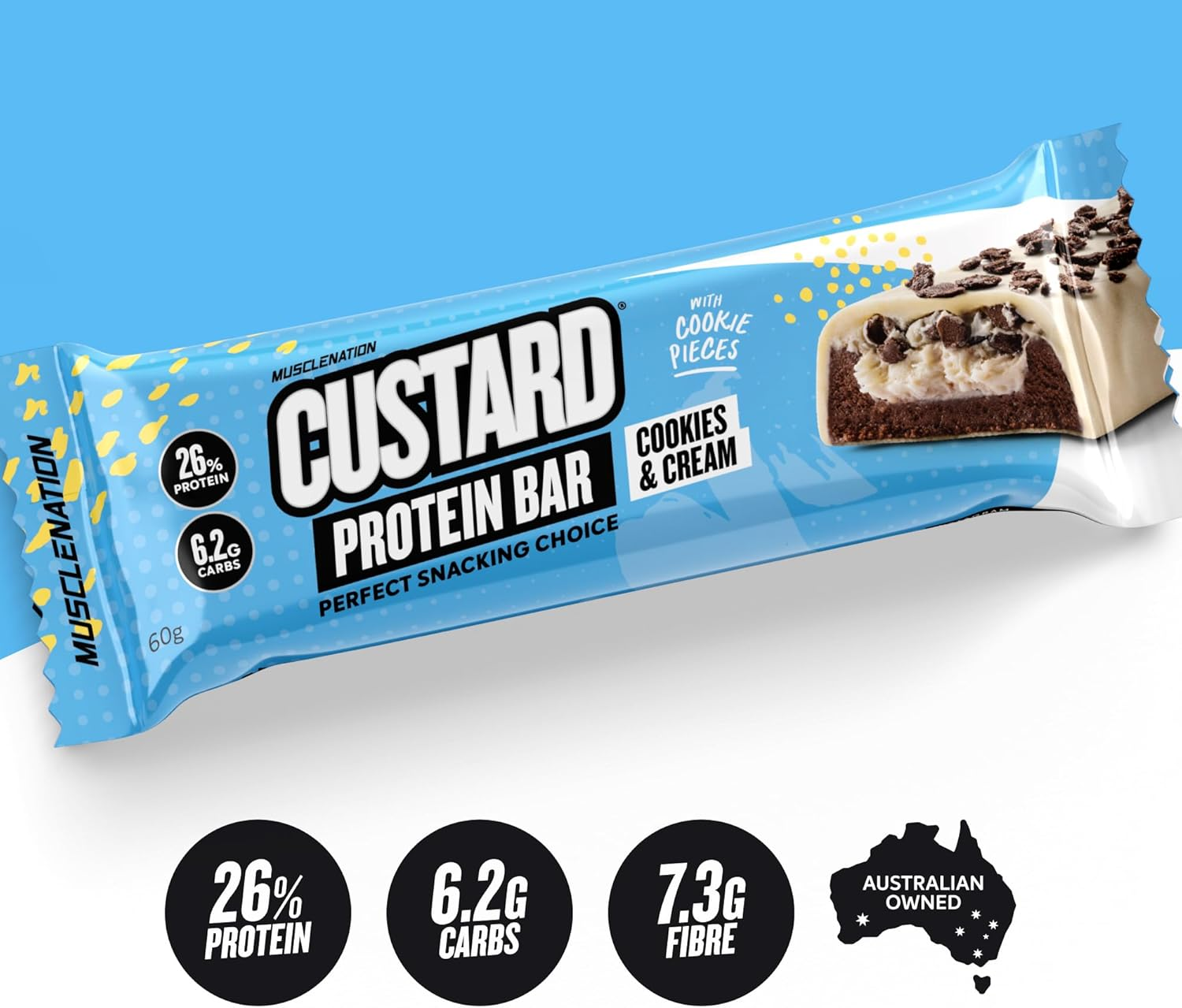 Muscle Nation Cookies & Cream Custard Protein Bars 12 X 60G image number 2
