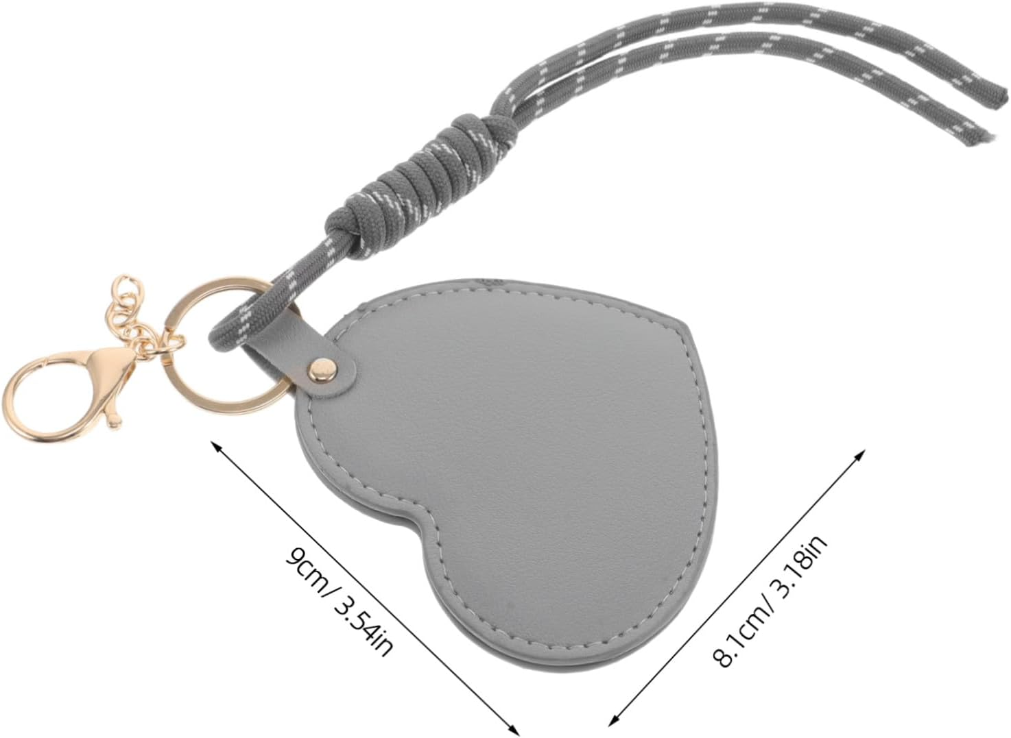 BELLIFFY 2Pcs Heart-Shaped Compact Mirrors with Rotation Portable Mini Pocket Makeup Mirrors with Stylish Wristlet Keychain Travel Purse Accessories for Women Lightweight and Gray Design image number 2