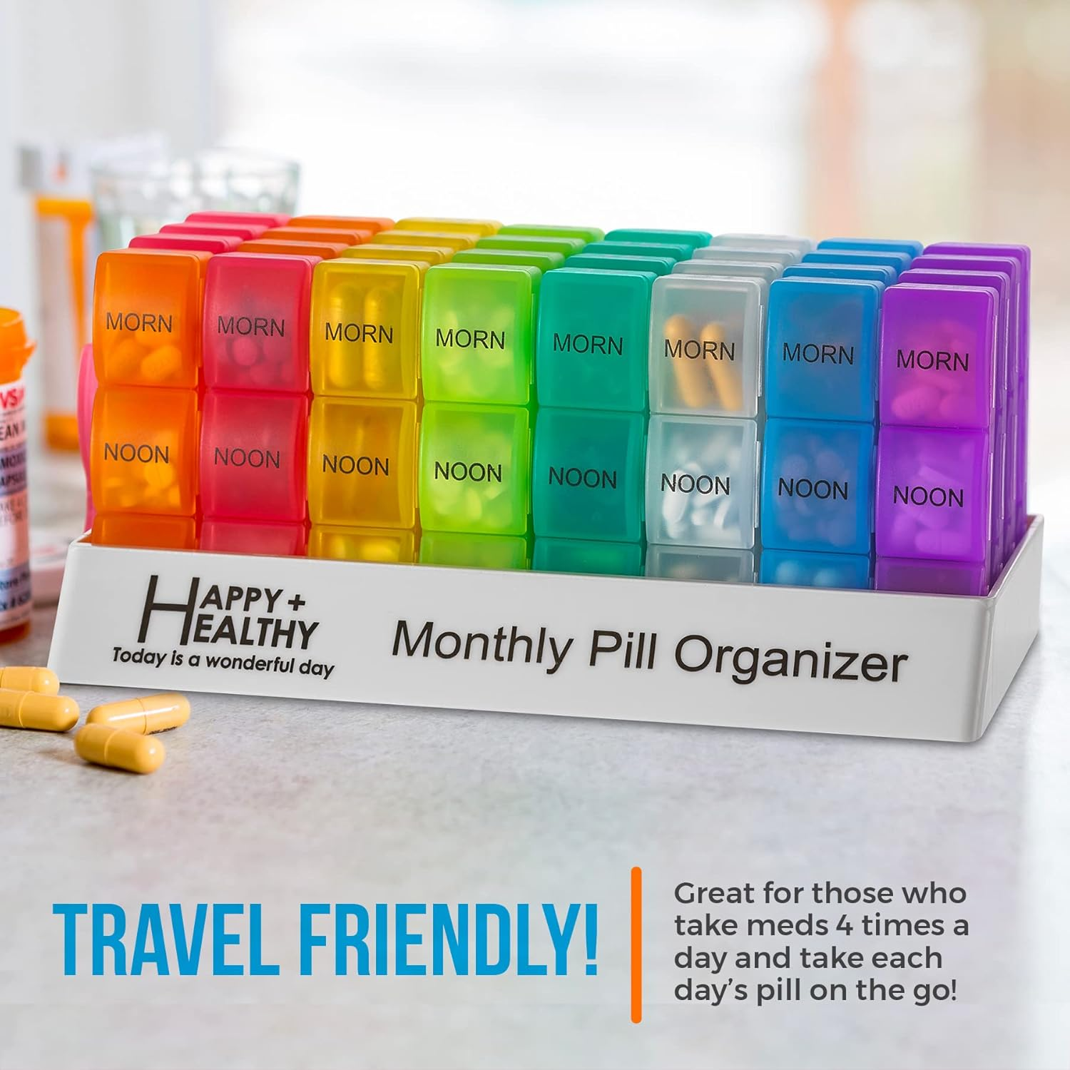 Month Pill Box Organizer - 3-Times-A-Day | Morning-Noon-Night - 30 Day Pill Case with 32 Daily Compartments for Vitamins, Supplements, Medication - Travel Monthly Pill Organizer 3 Times a Day image number 3