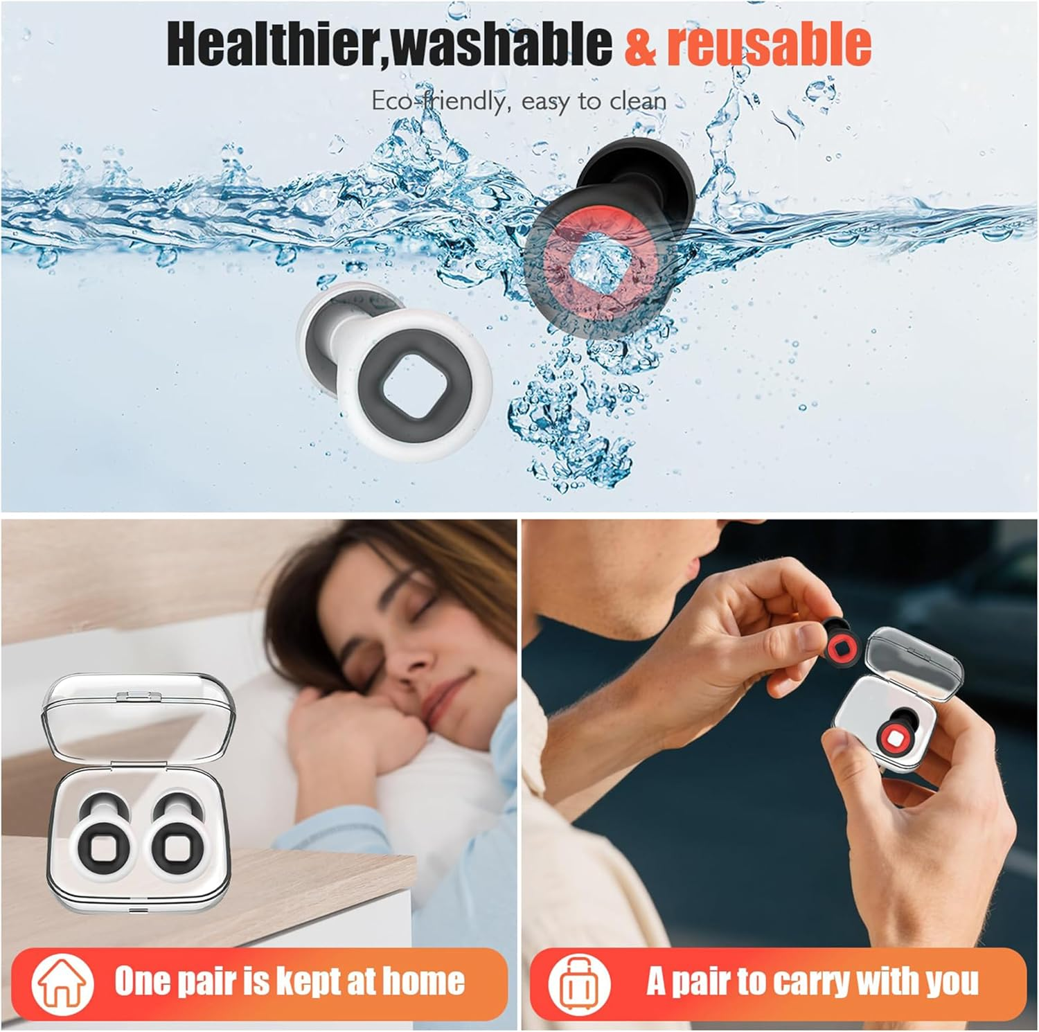 Motorcycle Ear Plugs for Sleeping, Soft Silicone Noise Cancelling Earplugs for Wind Noise Reduction, Concerts, Travel anti Snoring, Waterproof Comfort Fit Motorbike Ear Protection(Black) image number 4