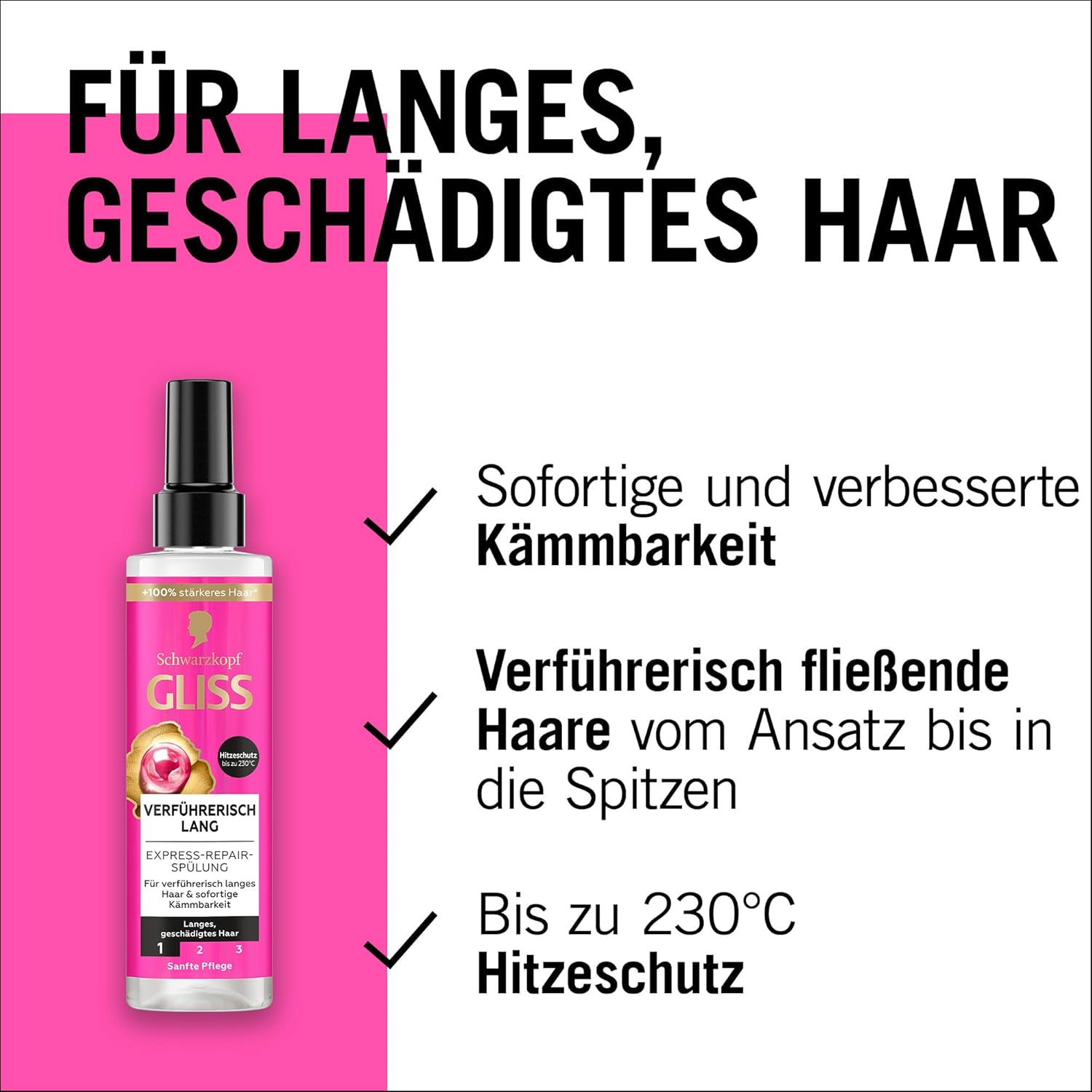 Gliss Express Repair Conditioner Seductive Long (200 Ml), Conditioner for Seductive Long Hair, Conditioner with Heat Protection for Protection from Future Hair Damage image number 1