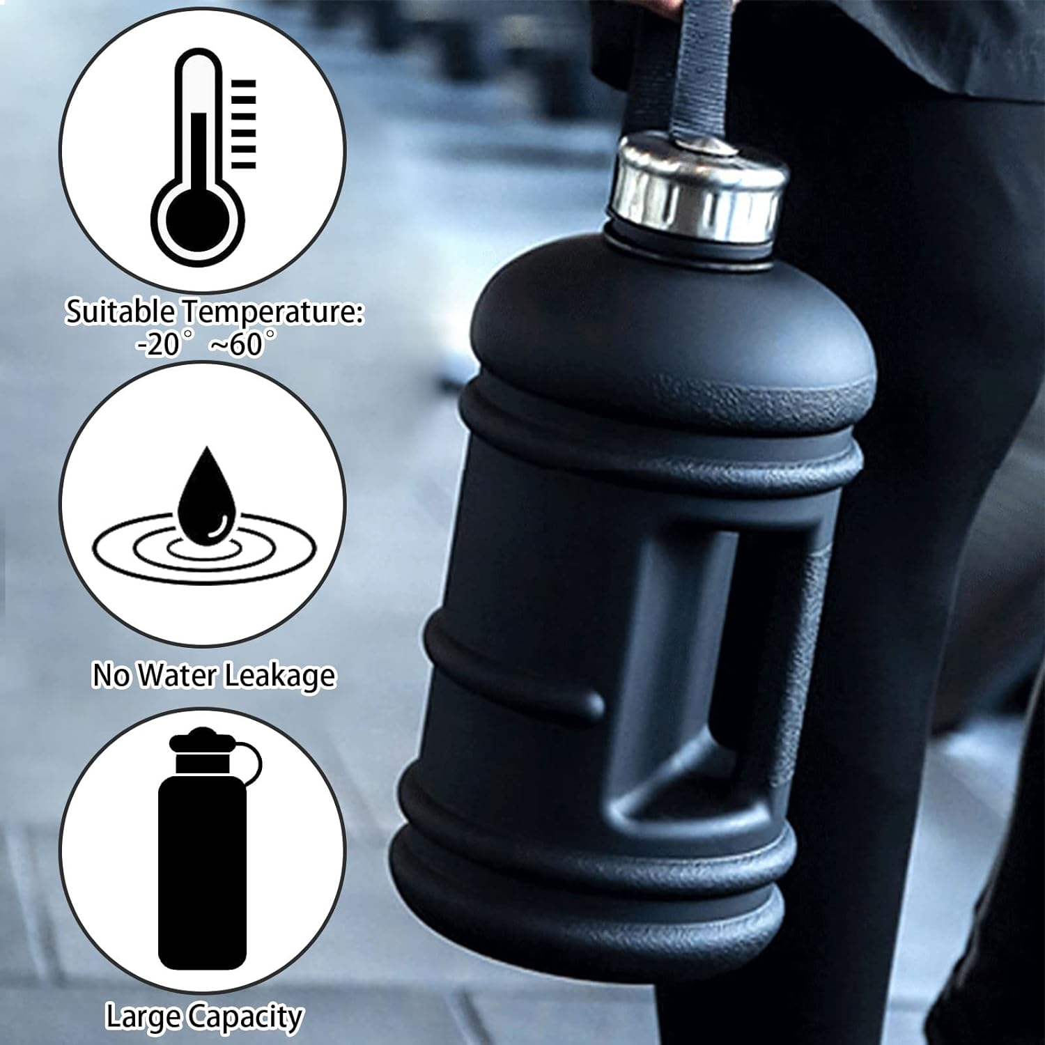 Wesoke 2.2L Half Gallon Water Bottle, 74Oz Black Water Jug with Handle, 2.2 Liter Large Water Bottle Tritan Plastic Big Sports Jug, BPA Free Reusable Leak Proof Gym Drink Container image number 3