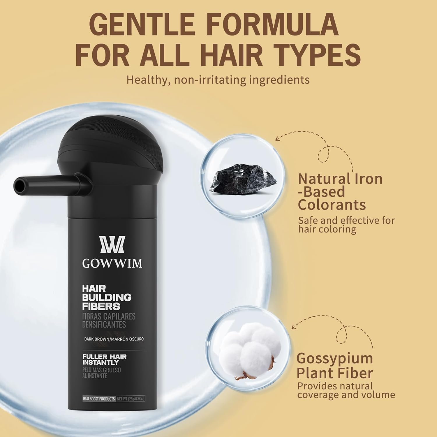 Gowwim Hair Thickening Fibers Best 2-In-1 Kit Set,Keratin Hair Building Fibers & Spray Application Atomizador Pump Nozzle & Hair Fiber Lock Hold Spray,Instantly Cover Sparse Hair Areas (Mid Brown) - Light Brown image number 3