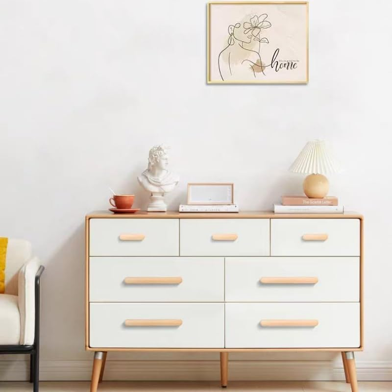 Wood Drawer Handles 6Pcst Shaped Cabinet Door Solid Wood Handle Furniture Drawer Cabinet Wooden Handle Black Walnut 96Mm image number 3