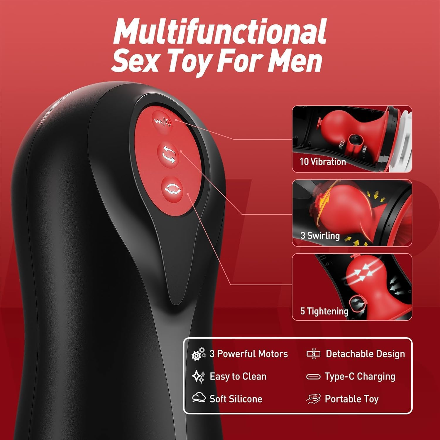 Male Masturbator Penis Pump - Male Sex Toys for Men with 3 Swirling 5 Tightening 10 Vibration Modes Sucking Penis Training Vibrator Glans Trainer Adult Toys Mens Sex Toys Enlargers image number 6
