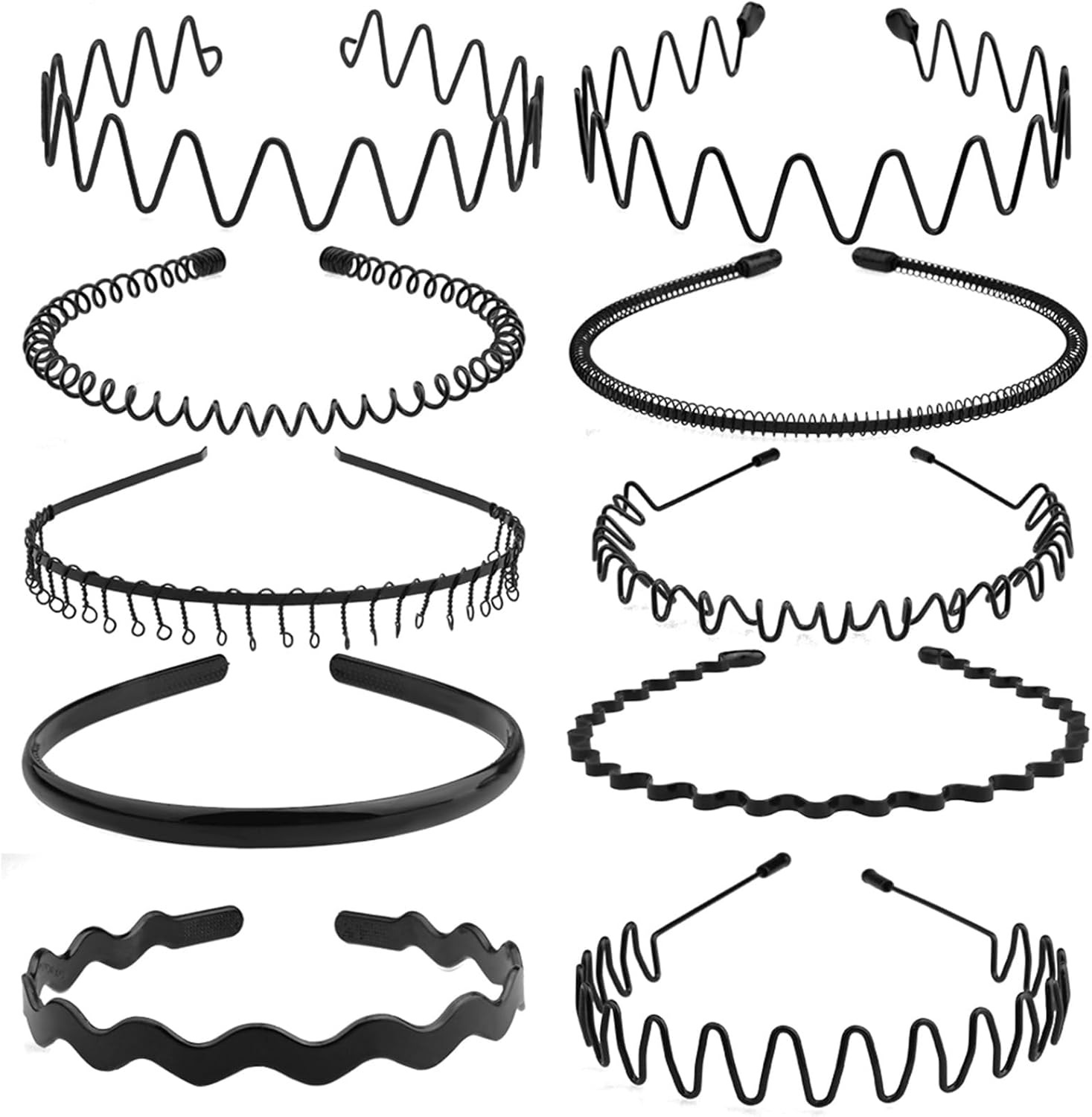 OJIOUI 10 Pieces Metal and Plastic Headband, Unisex Spring Wavy Hair Hoop, Adjustable Wavy Hair Accessories, Non-Slip Hair Hoop for Home, Outdoor, Sports and Yoga image number 1