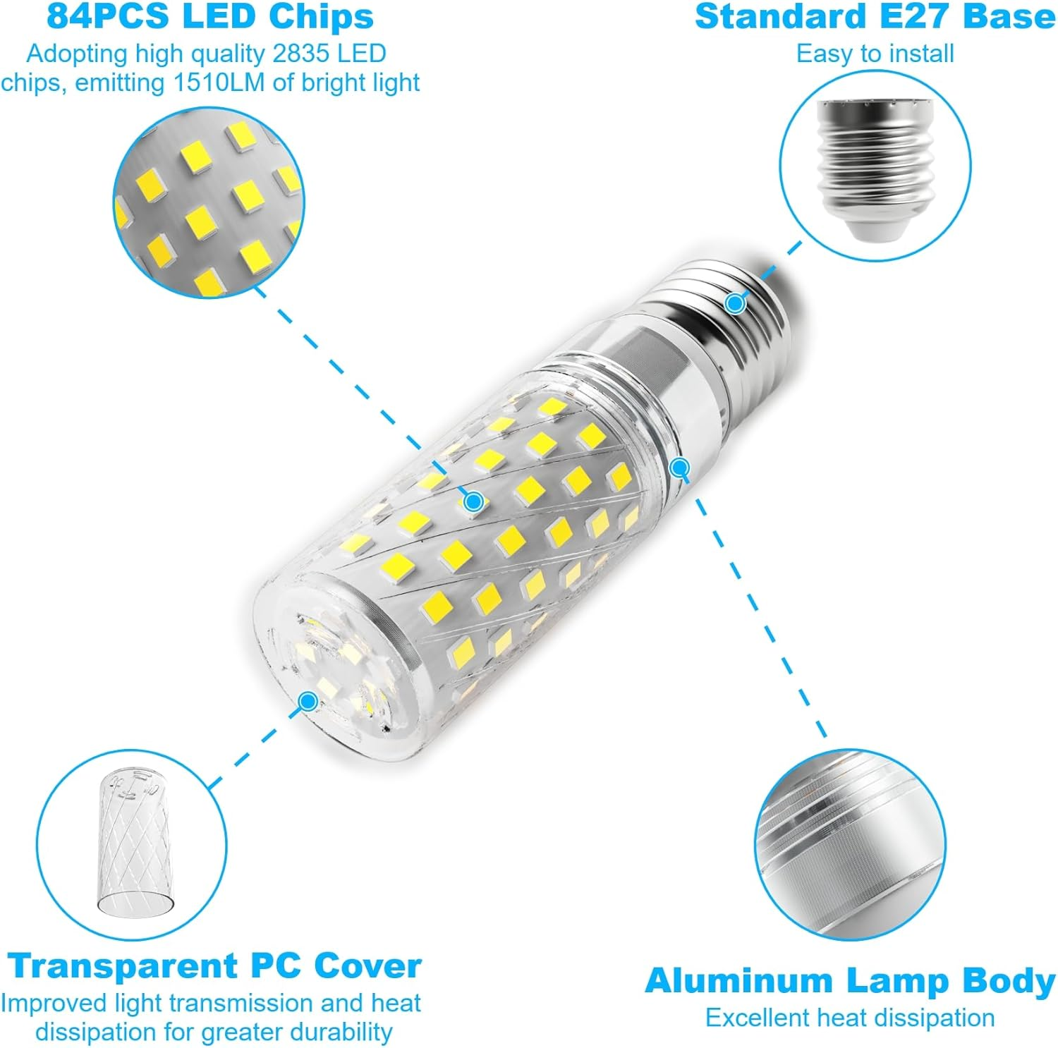 LUTW E27 Screw Bulb Cool White 6000K, 10W E27 LED Bulb Equivalent 130W Incandescent, 1510LM Super Bright E27 LED Corn Light Bulb for Home Lighting, Non-Dimmable, Pack of 2 image number 3