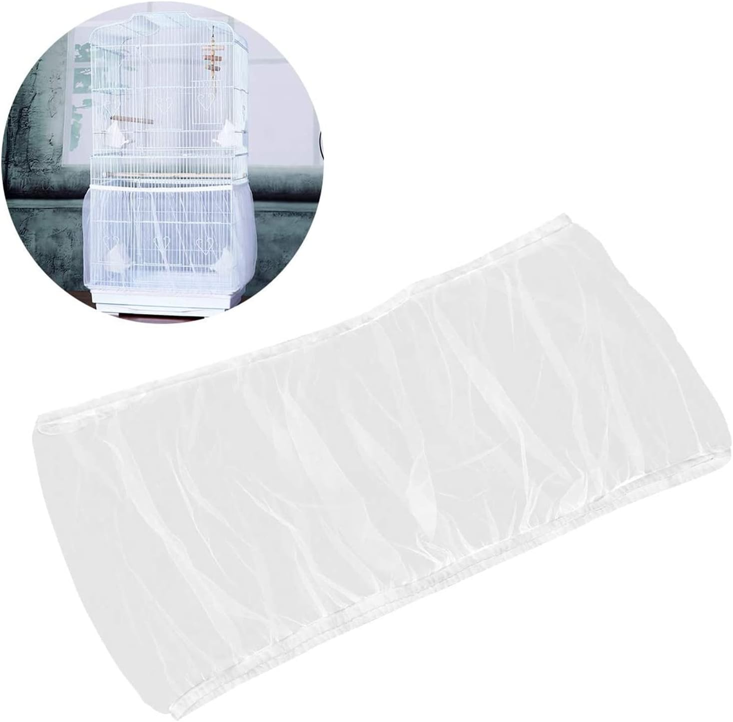 Kiuiom Bird Cage Cover, Bird Cage Seed Catcher, Protective Net for Bird Cage, Mesh Seed Catcher, Adjustable Circumference 88-166 Cm, Parrots, Nylon Net for Round, Square, Birds, Parrot Pet image number 6