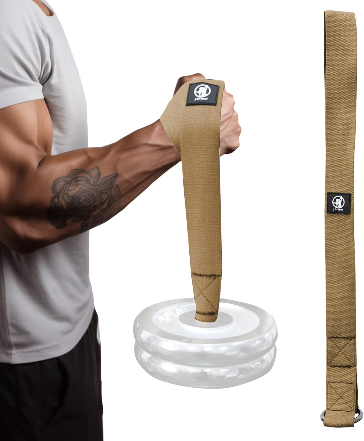 J Bryant Arm Wrestling Training Strap Belt Hand Grip- Ideal for Wrist Forearm and Biceps Workouts Multifunctional Home Gym Fitness Equipment Compatible with 1 Inch and 2 Inches Barbell Plates