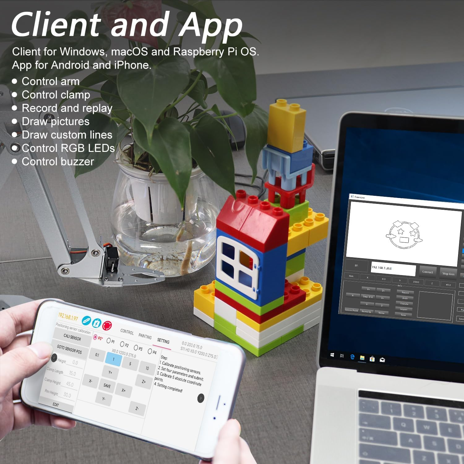 Freenove Robot Arm Kit for Raspberry Pi 5 4 B 3 B+ B A+, Stepper Motor, Metal Structure, Clamping Mode, Drawing Mode, Record and Replay, App Control (Raspberry Pi NOT Included) image number 3