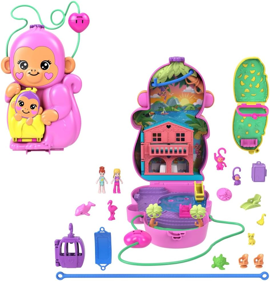 Polly Pocket Dolls & Playset with Pets & 13 Accessories, 2-In-1 Daddy & Me Seahorse Wearable Purse & Animal Toy, Starring Shani