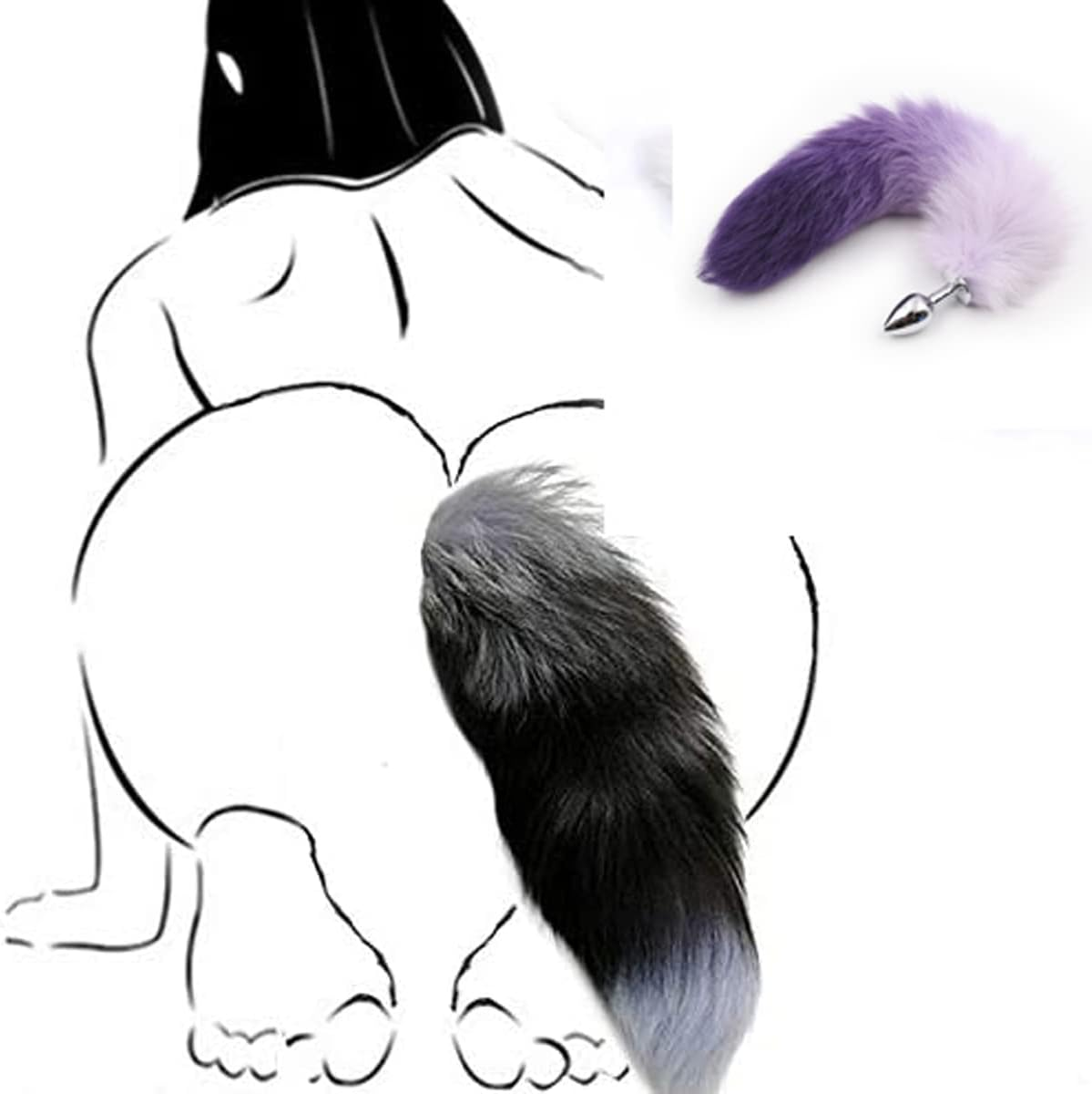 Ooiixx Fox Tail Anal Butt Plug Sex Toys for Beginner, Women, Men, Couple & Cosplay (18"Purple) image number 2