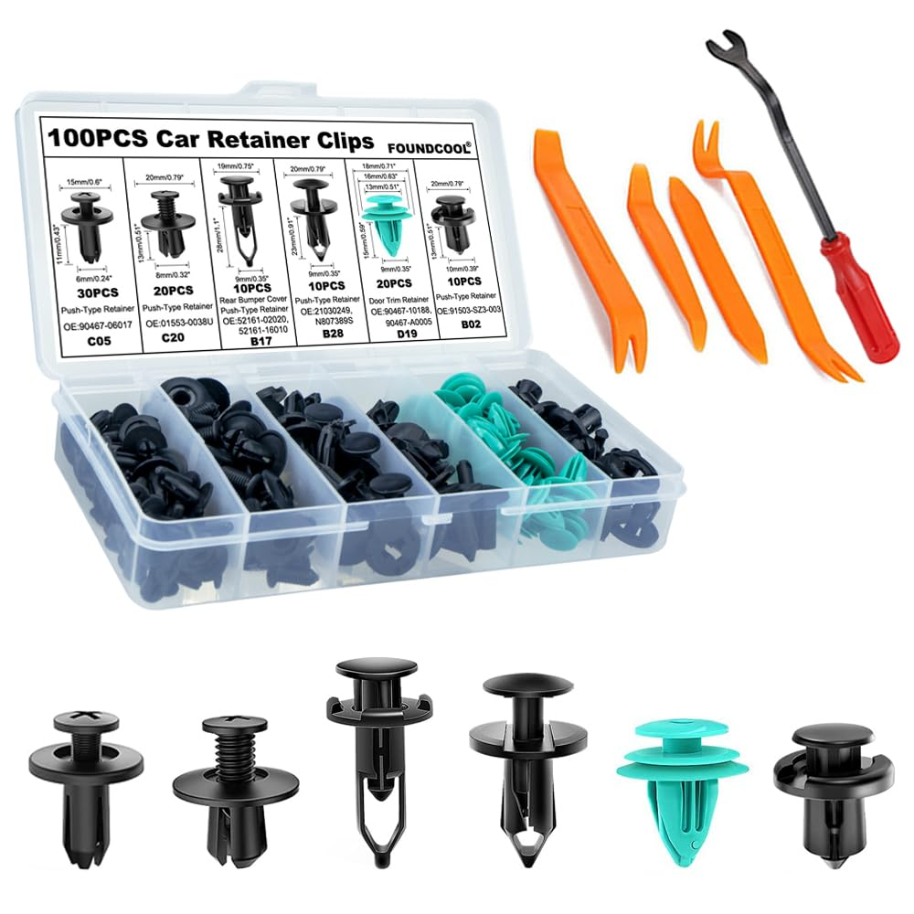105Pcs-6 Types Universal Car Trim Clips Retainers Panel Push-Type Pins Rivets Fasteners Replacement Molding for Cars Trucks Suvs Bumper Door Fender Engine Cover Removal Tools image number 5