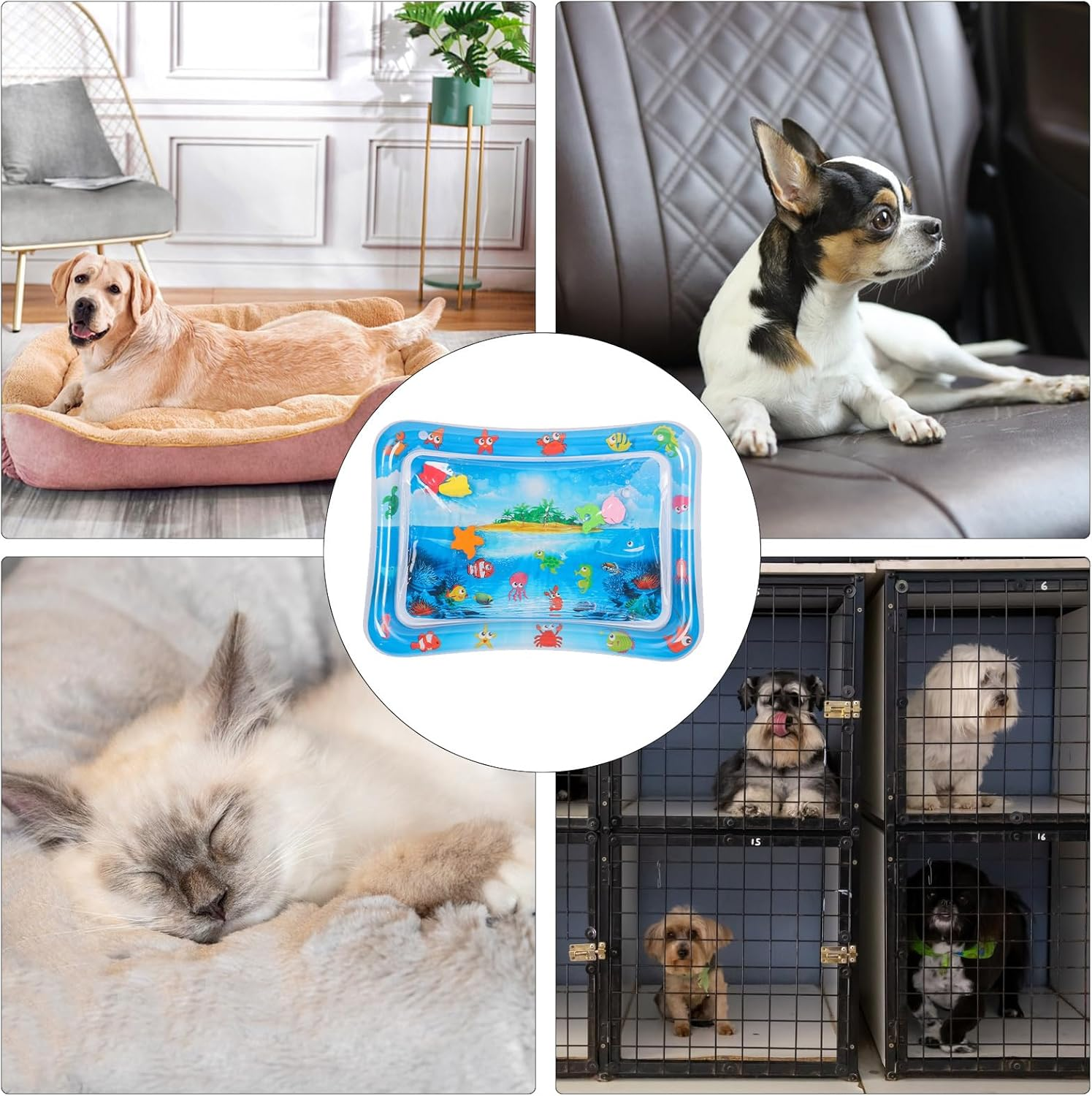 Water Sensor Mat - Cat Mat, Interactive Kitten Toys | PVC Leakproof Cat Water Sensory Pad, Water Sensory Playmat with Sea Theme, Bored Indoor Cats Toys, Sensor Water Playmat for Cats Dogs image number 3