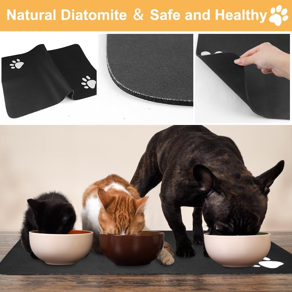 40 X 60 Cm Underlay Dog Bowl Absorbent Feeding Mat Cats Non-Slip Diatomite Mat Cat Bowl Quick Drying Feeding Mat Cat Easy Cleaning Feeding Bowl Mat Cat (Black) image number 4