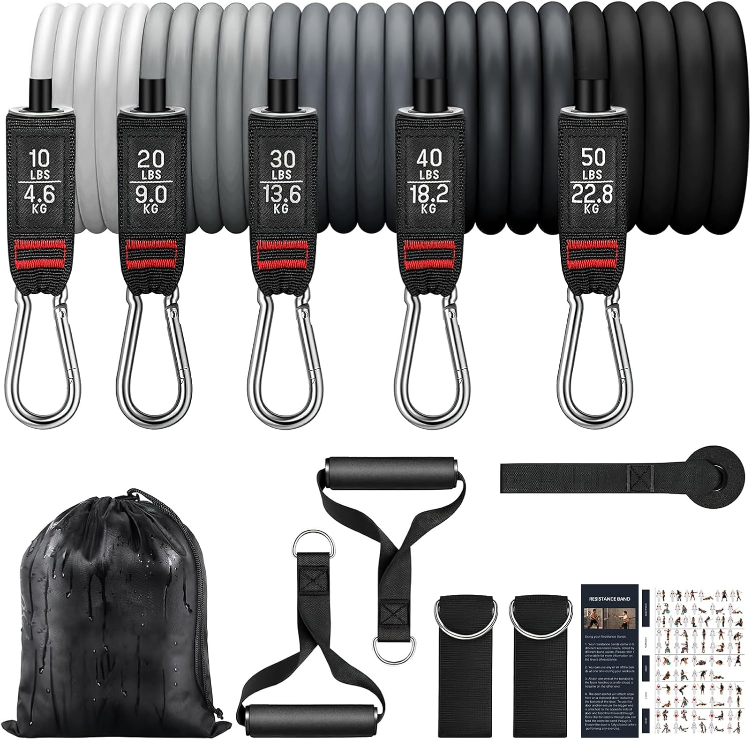 LEFAFA Resistance Bands Set, 150LBS Exercise Bands with Handles for Men and Women, Workout Bands with Door Anchor and Legs Ankle Straps, for Muscle Training, Physical Therapy, Shape Body, Yoga (Black) image number 2