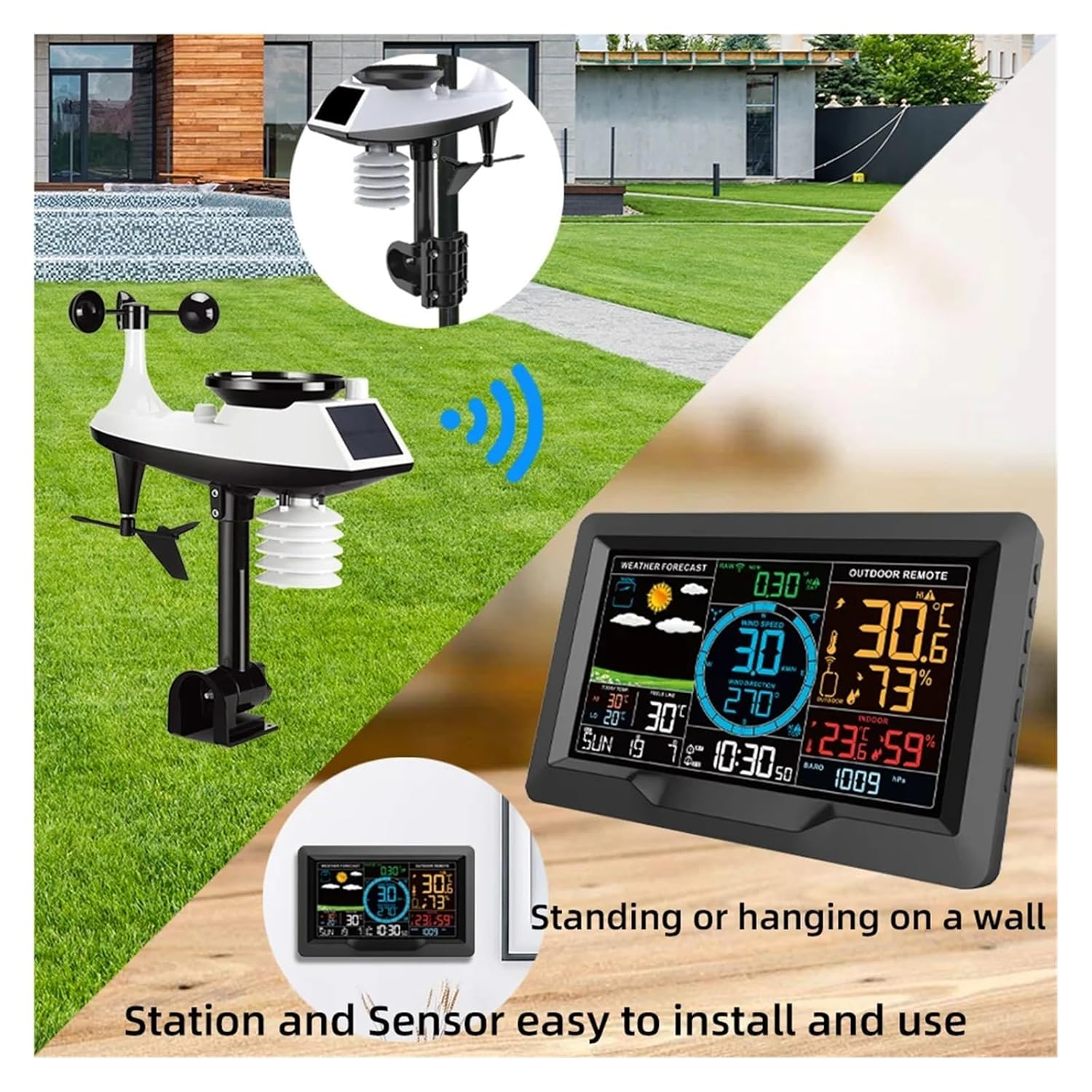 Multifunctional Weather Station Temperature Humidity Wind Speed Direction Rainfall Monitor Forecast Alarm Clock Backlit