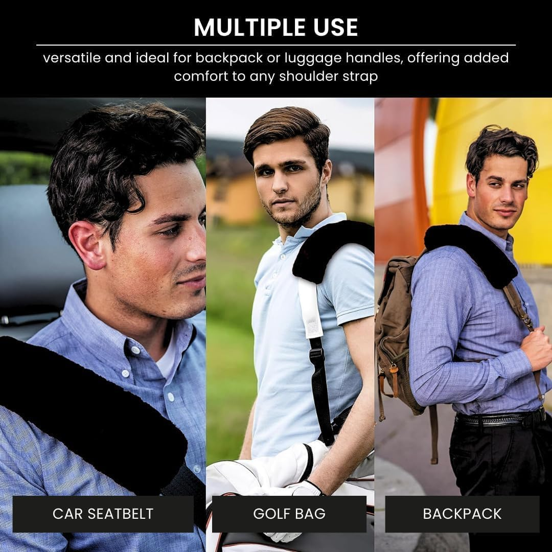 Plush Car Seat Belt Cover (2 Pack) Soft Shoulder Pad, Comfortable Driving (Black, One Size) image number 2