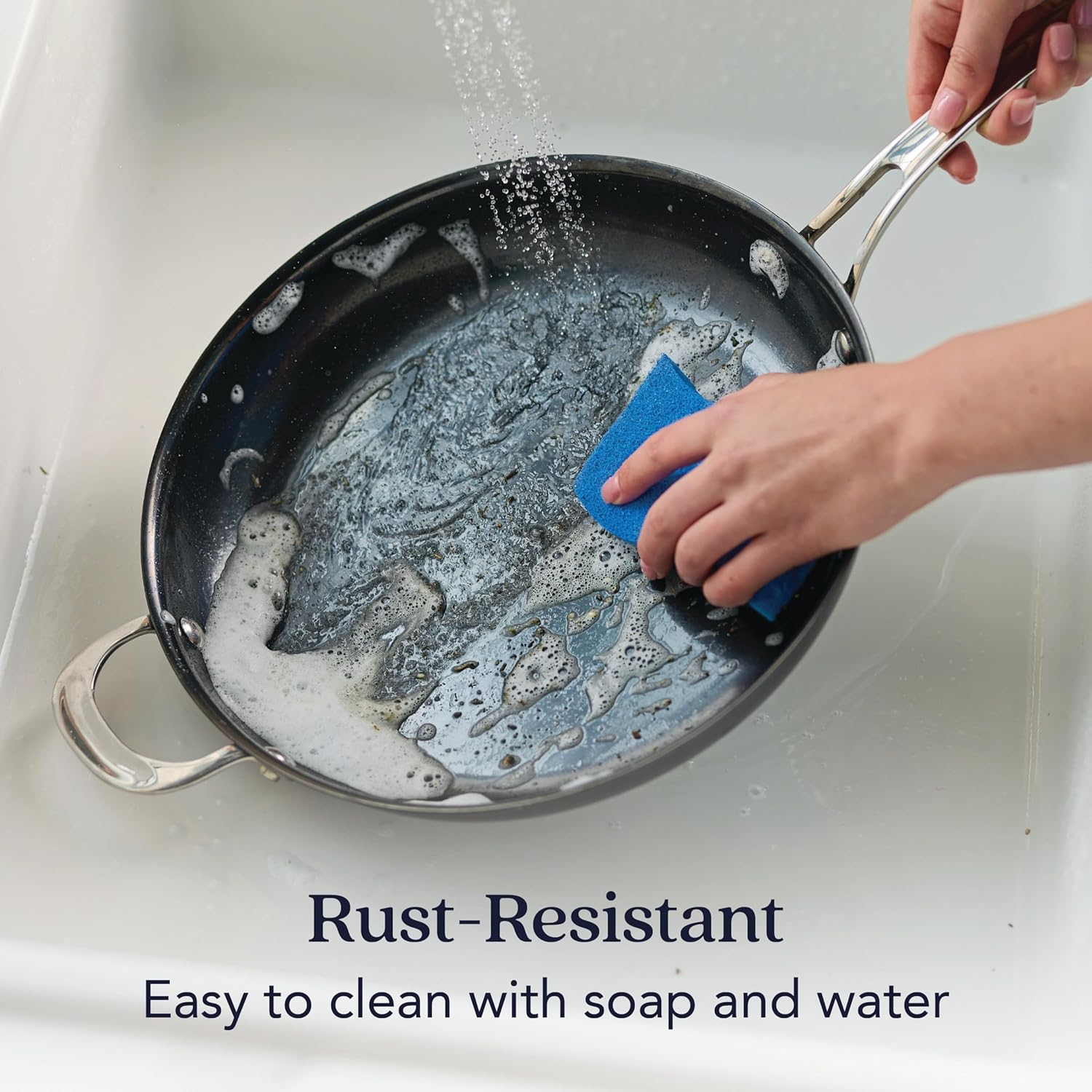 Anolon N2 Carbon Steel Frying Pan 30Cm, Nonstick Skillet for High Heat Cooking, Induction Compatible, Rust Resistant, Oven Safe to 400 C, Lightweight Carbon Steel Pan, Black image number 5