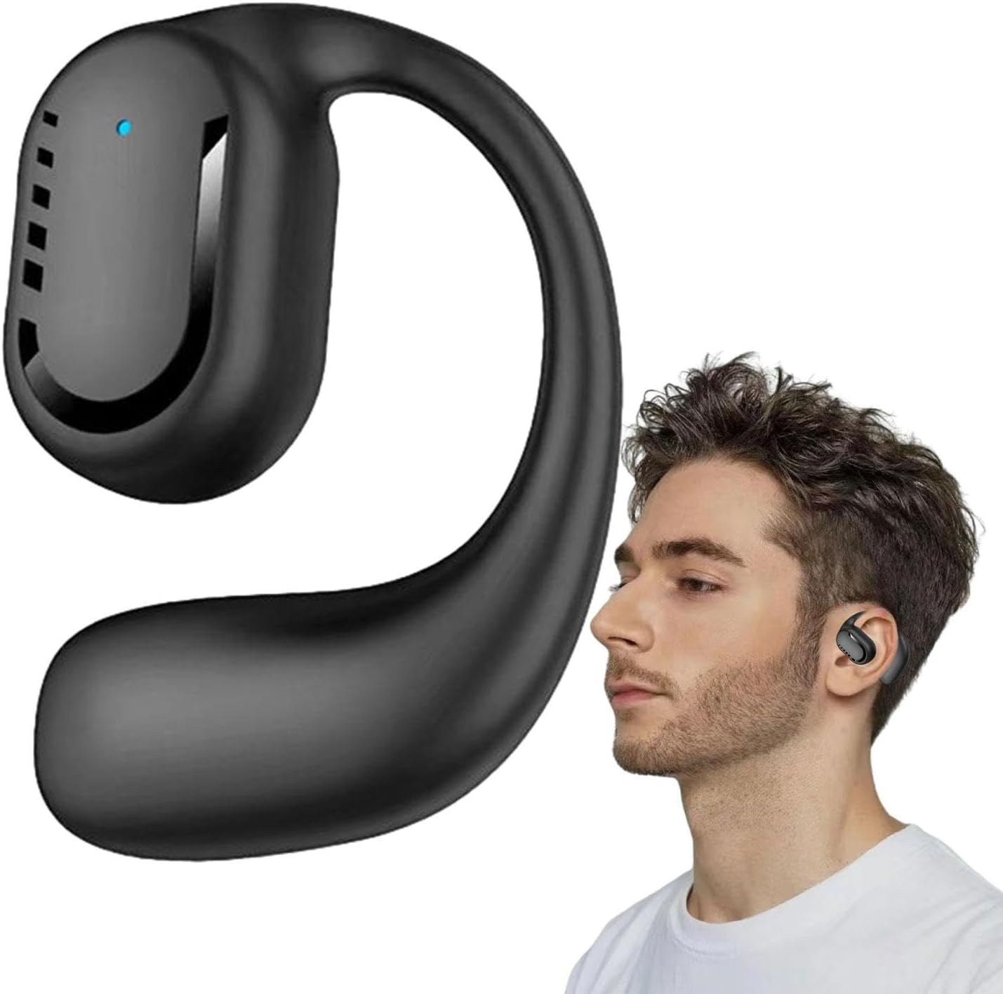 Wireless Earbuds for Running | Single Earpiece Headphones with Earhooks 5.3 11H Talktime Microphone Headset Perfect for Work Driving Fitness Sports Outdoor Activities Hands-Free Calling Long image number 6