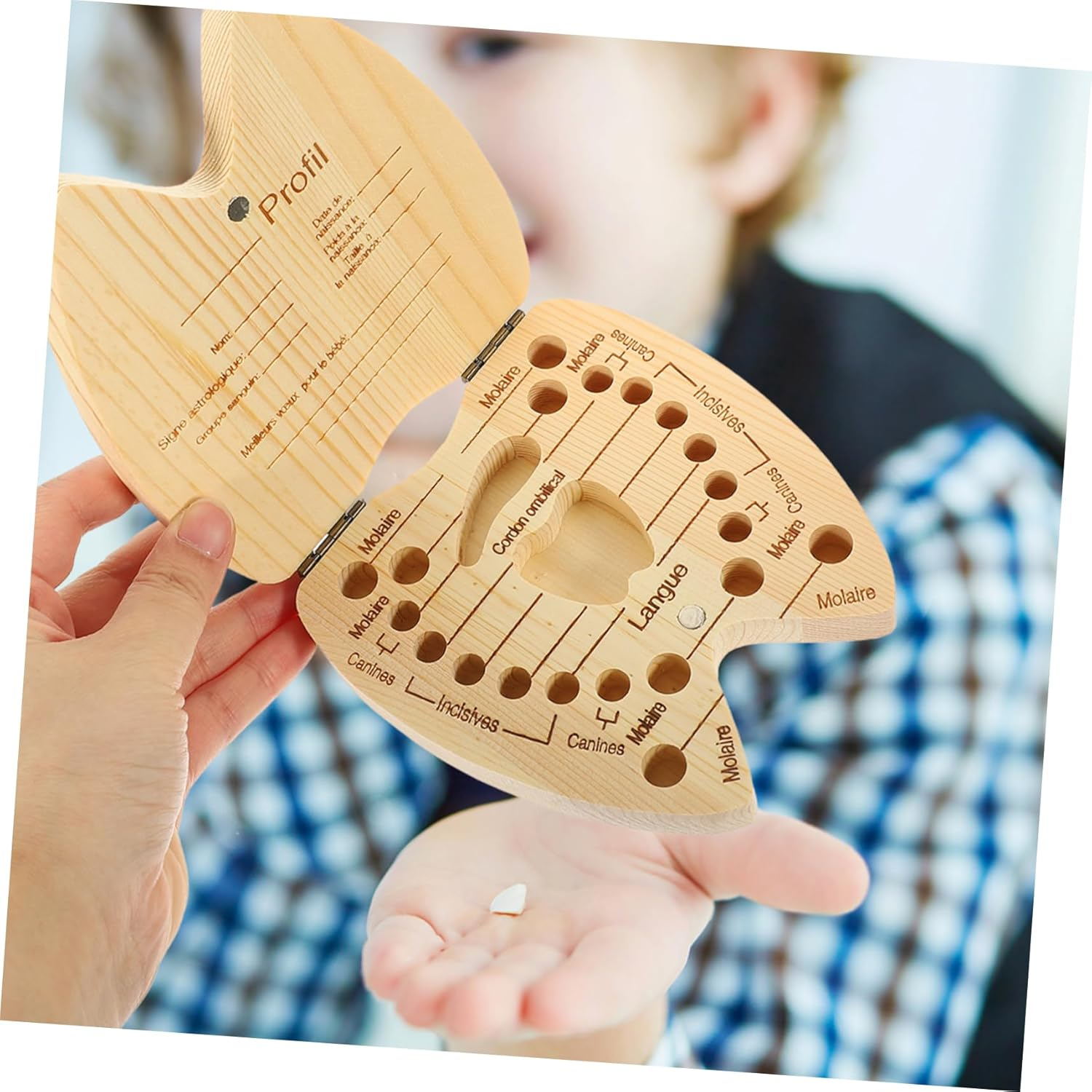 Wooden Teeth Keepsake Box Tooth Fairy Holder for Kids Organizer Childrens Natural Wood image number 1