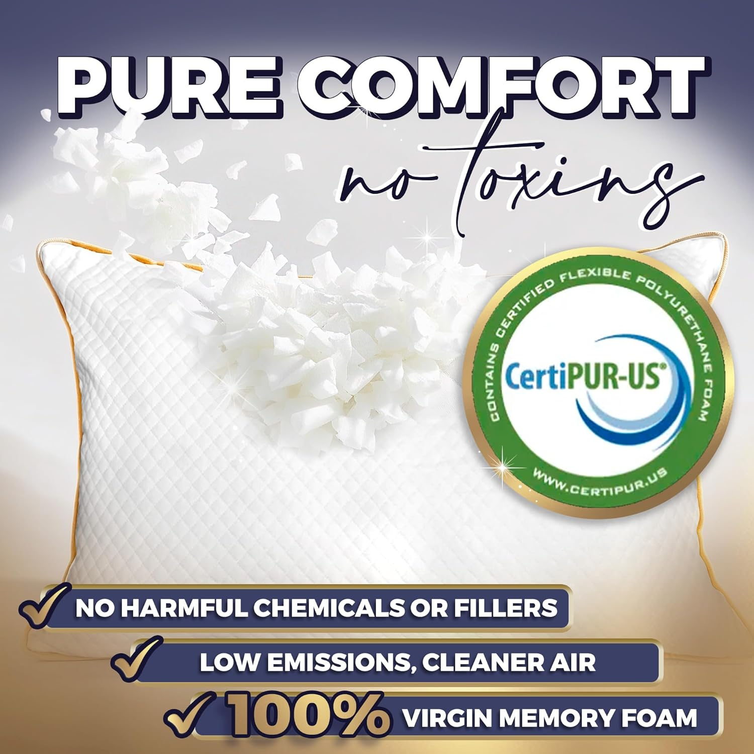 Royal Therapy King Memory Foam Pillows - Shredded Memory Foam Pillow for All Sleep Positions - Medium Firm Pillow with Adjustable Loft - Bamboo-Derived Rayon Cover - Certipur-Us & Oeko-Tex Certified image number 5