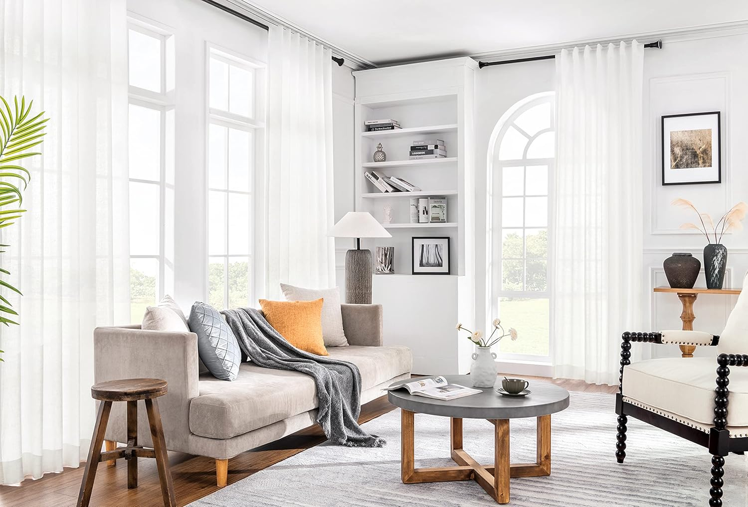 ATLINIA 100% Linen Sheer Curtain White Panel - 1 Panel Window Natural Linen Sheer for Bedroom Living Room Farmhouse Light Curtain Filtering Door Shades Privacy Rustic Boho Door Drape 160 Cm image number 3