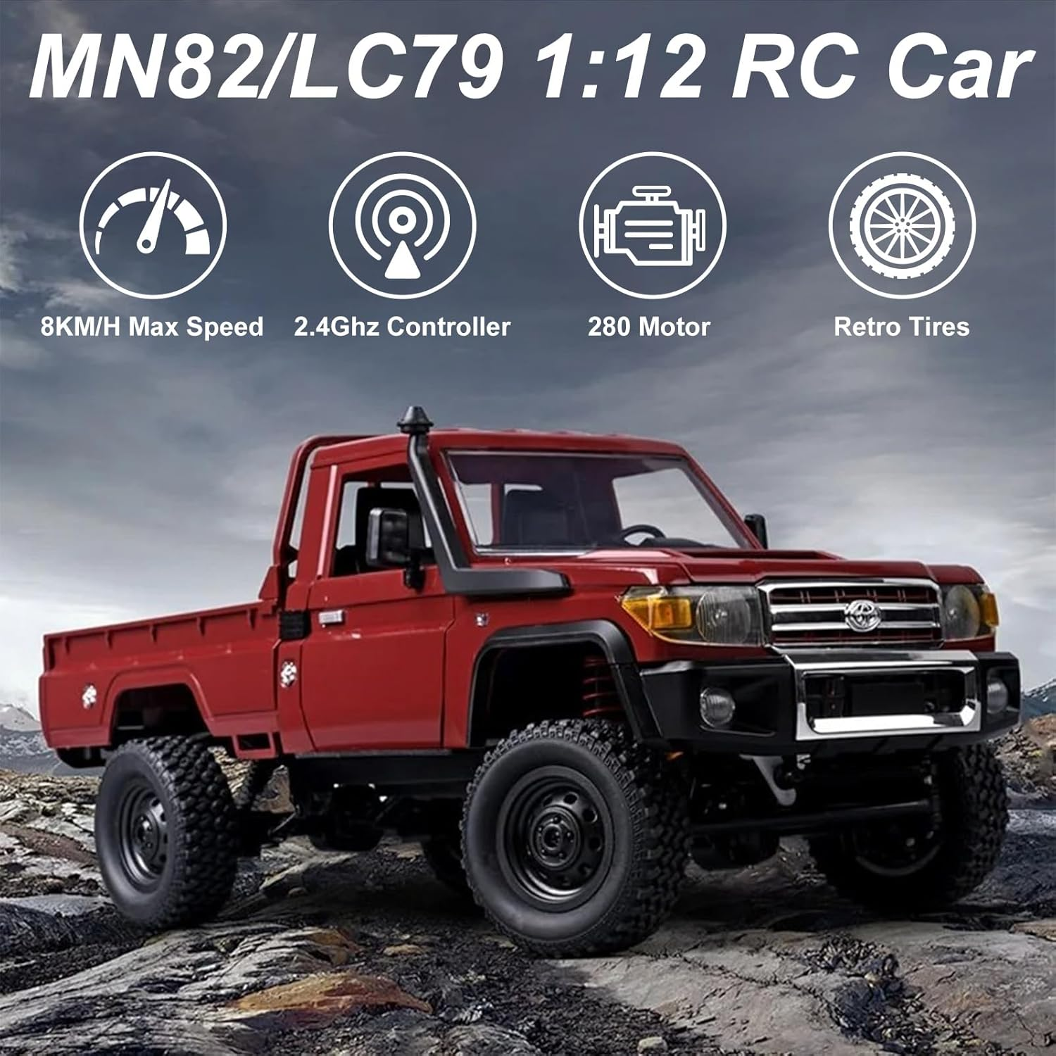 RC Rock Crawler RC Truck, 4X4 LC79 Off-Road Remote Control Car,1/12 Scale with 2.4Ghz,280 Brushed Motor,Proportional Throttle Steering,Rtr All-Terrain Hobby Toy for Adults (Red 1Battery) - Red 2Battery image number 4