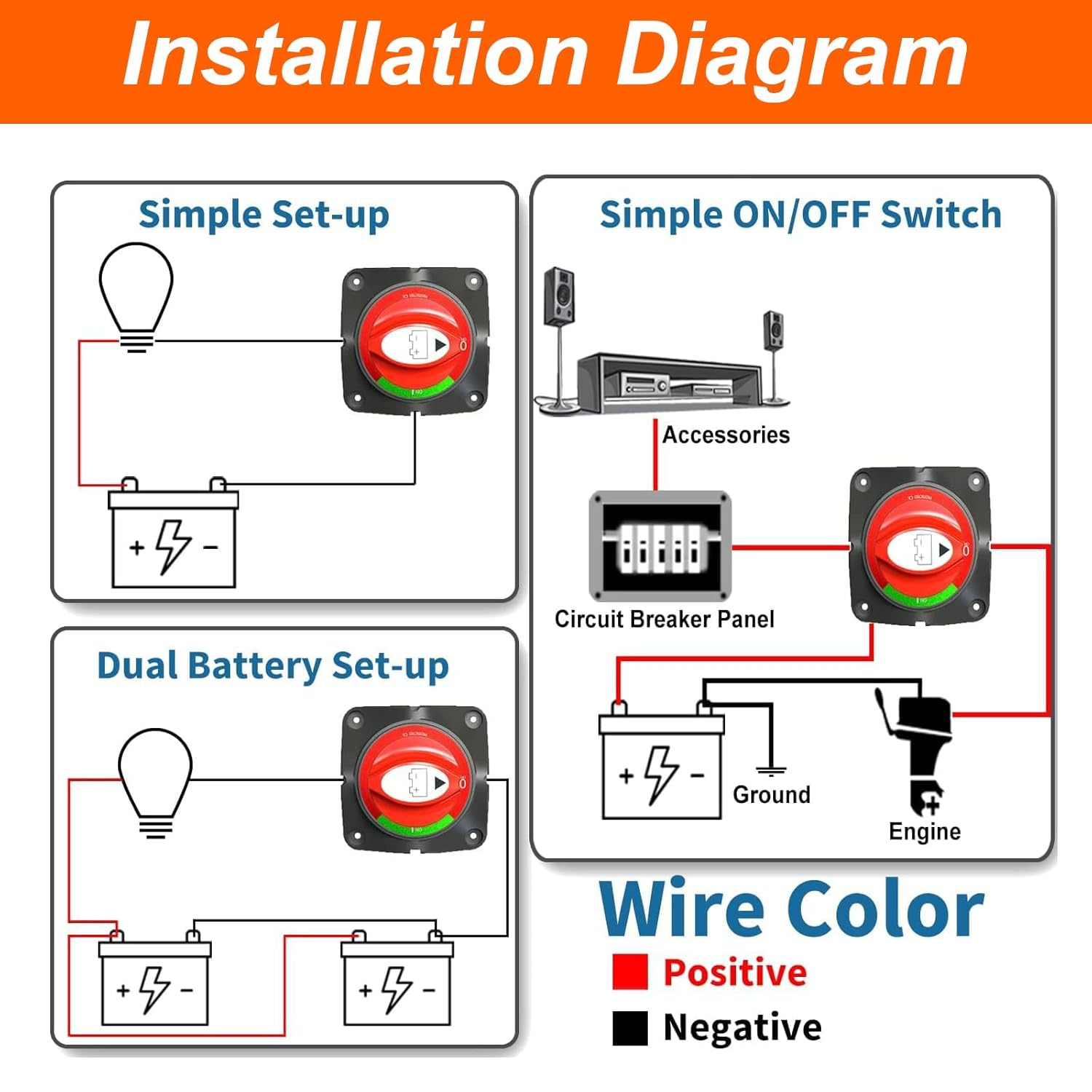MAEZOE Battery Disconnect Switch 12V Master, 12V-48V Waterproof Battery Shut off Switch 275Amps High Current for Car Marine Boat RV (On/Off) image number 4