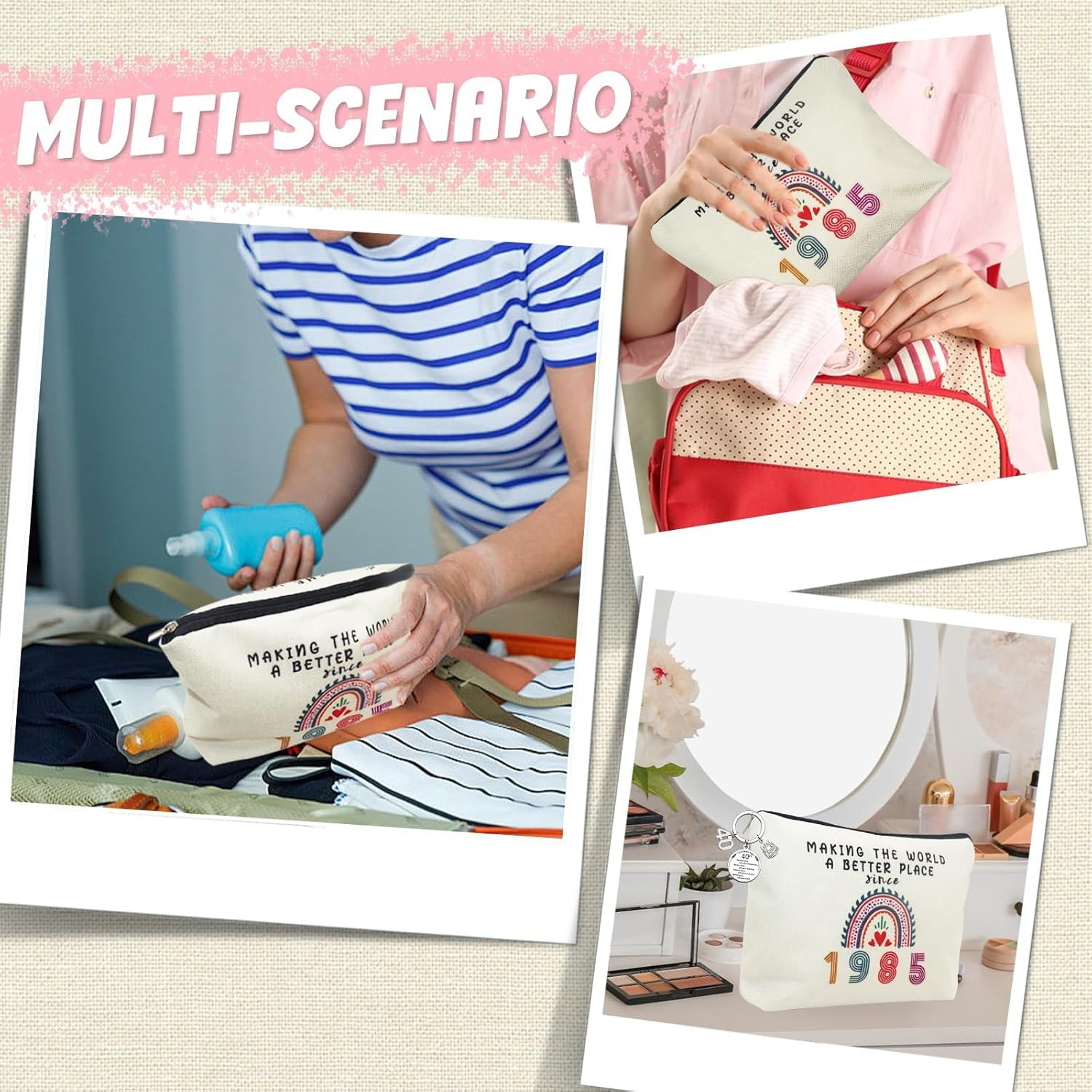 Weenwill Rainbow Makeup Bag,Birthday Gifts for Women 1975 Inspirational Travel Cosmetic Bag Funny 40Th Birthday Gift for Her Makeup Bag for Ladies Mum Wife Daughter Teacher image number 5